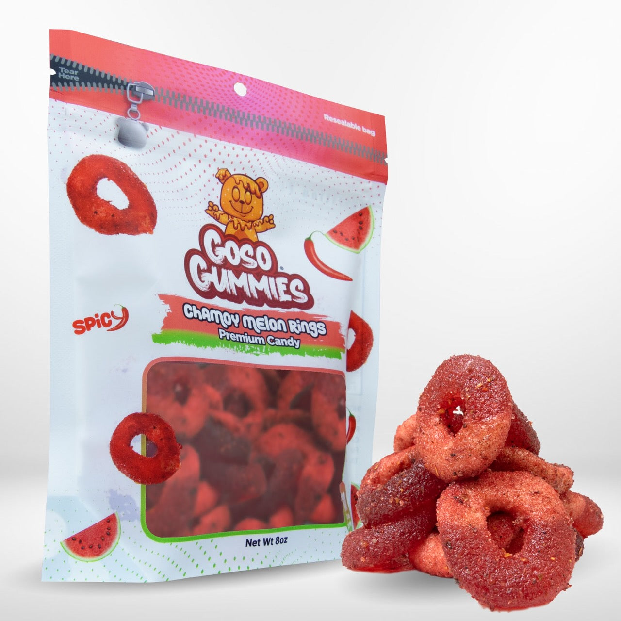 Goso Gummies Chamoy Viral Melon Rings 8oz - Candy Snack Fruit Sweet