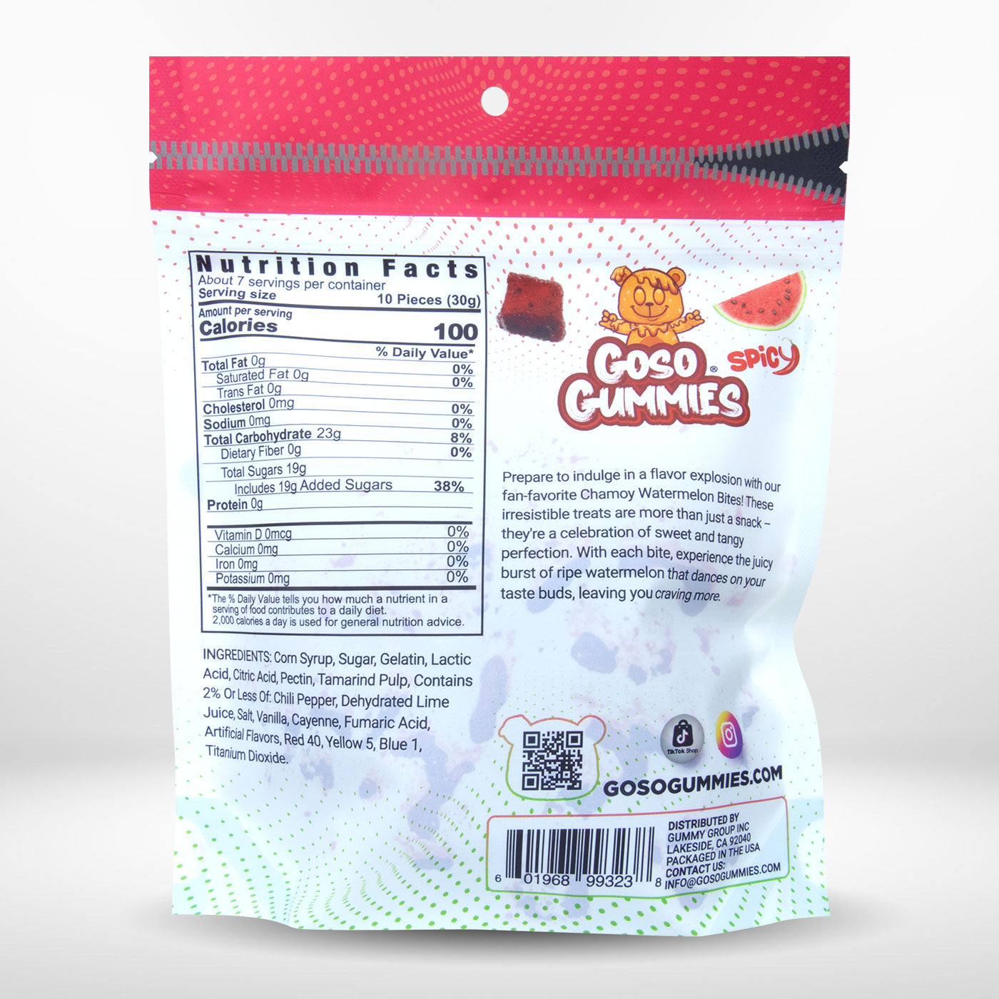 Goso Gummies Chamoy Watermelon Bites 8oz - Juicy Chewy Candy Fruit Snack