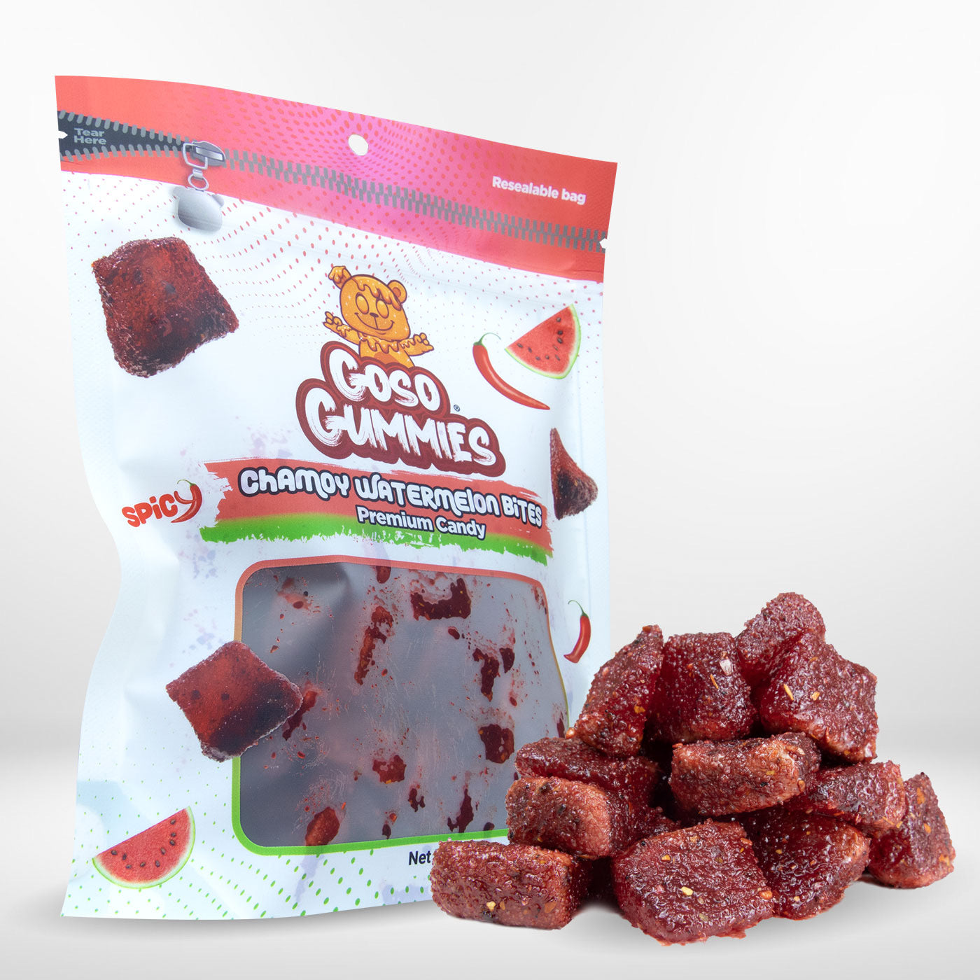Goso Gummies Chamoy Watermelon Bites 8oz - Juicy Chewy Candy Fruit Snack