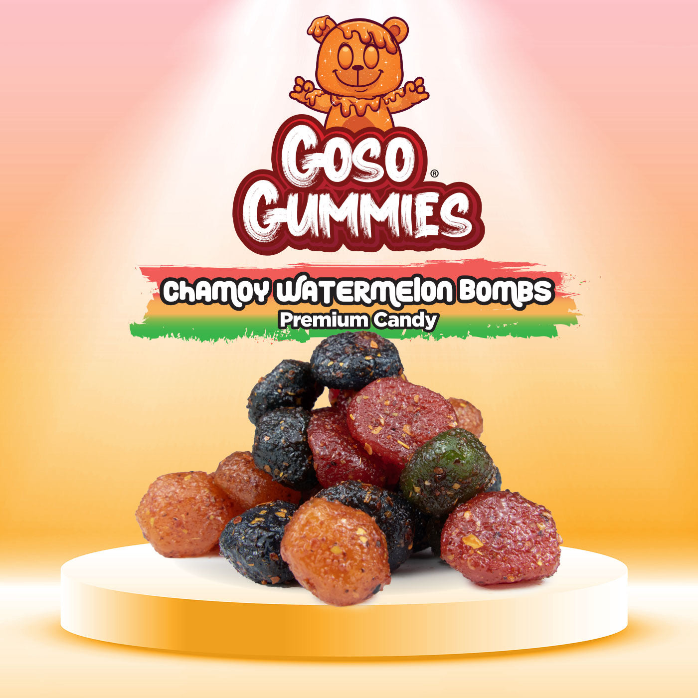 Goso Gummies Viral Chamoy 6oz Mango 6oz Watermelon 6oz Gusher Bombs - 18 Ounce Bundle - Candy Snack Spicy