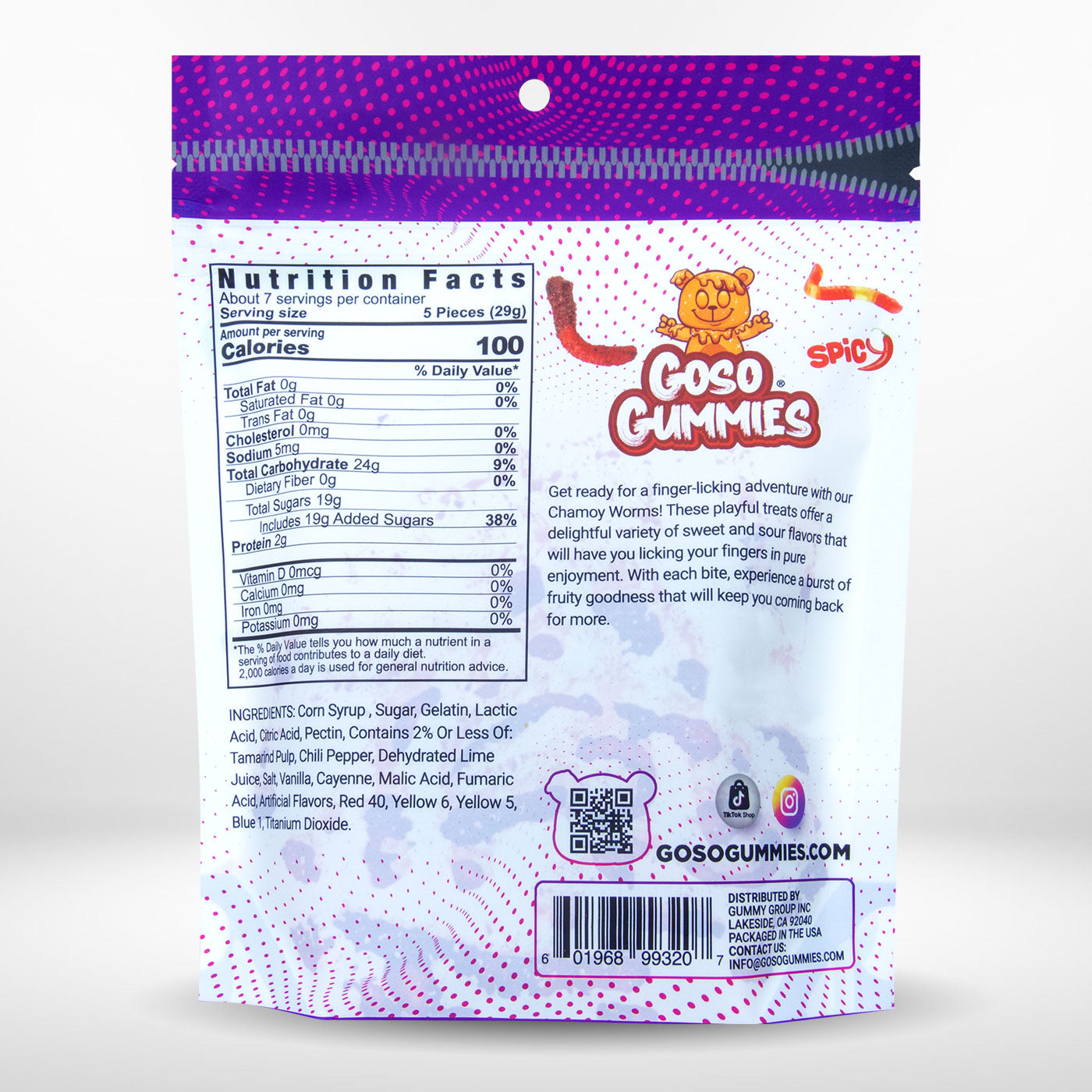 Goso Gummies Chamoy Gummy Worms - 8oz Bag - Sweet & Tangy Gummy Treats