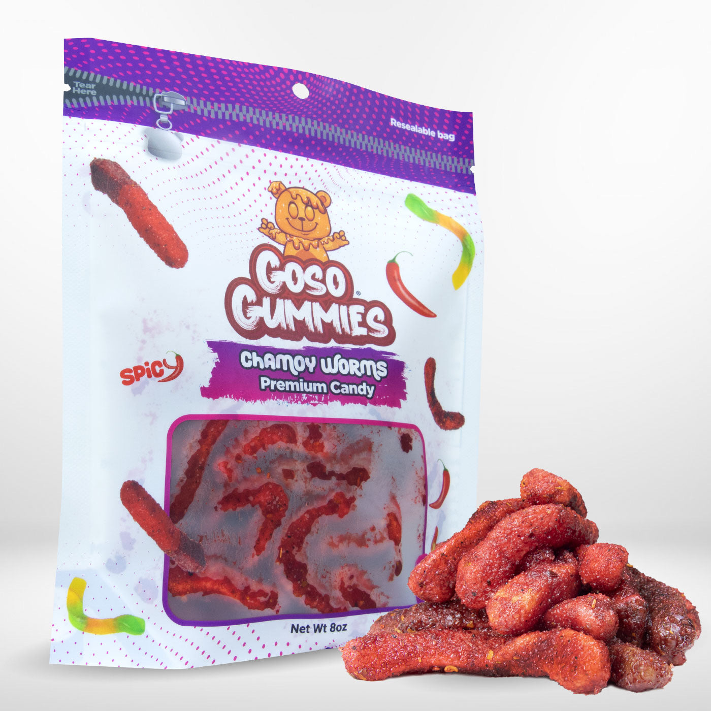 Goso Gummies Chamoy Gummy Worms - 8oz Bag - Sweet & Tangy Gummy Treats