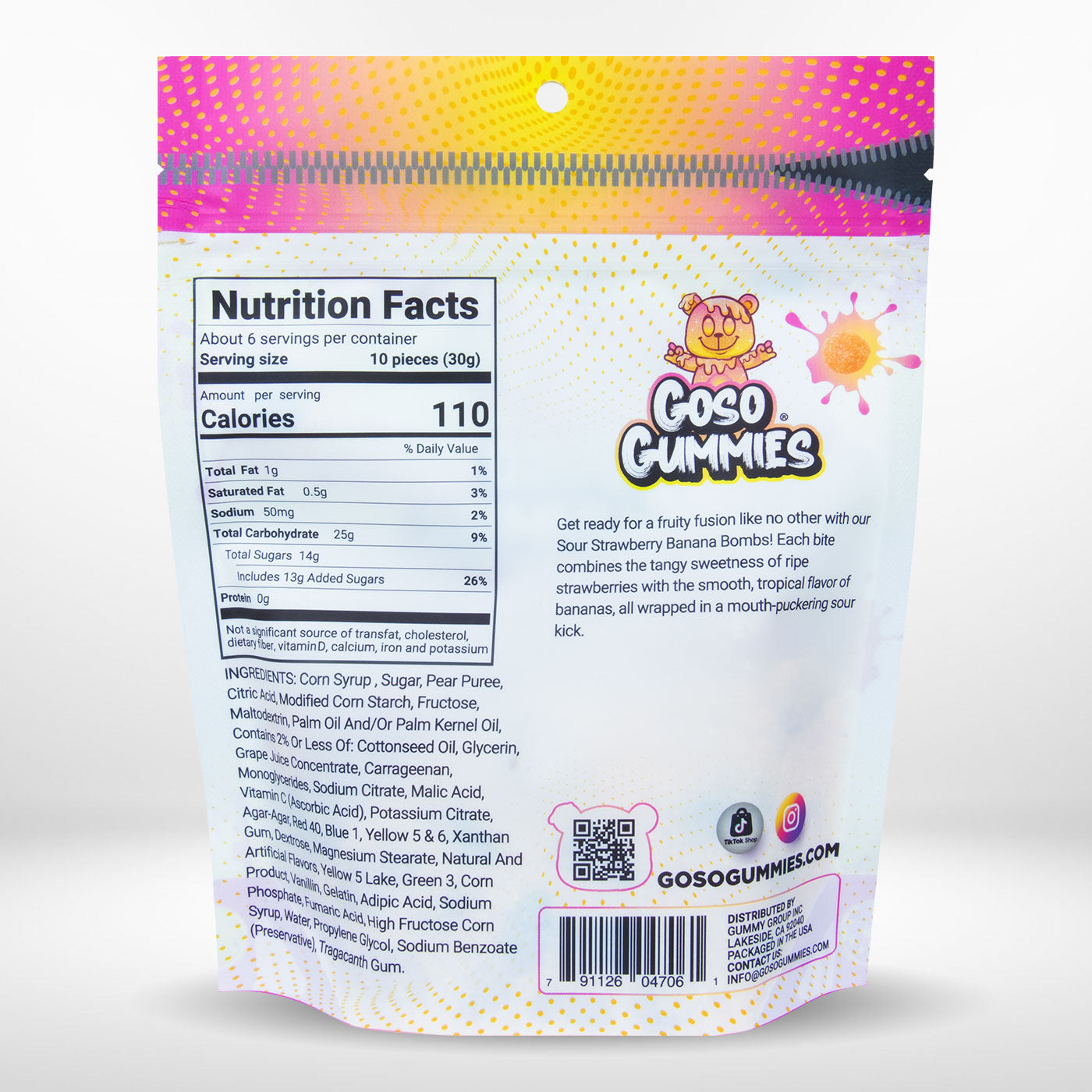 Goso Gummies Viral Sour Strawberry Banana Bombs - 6oz Bag - Gushers Snack Candy