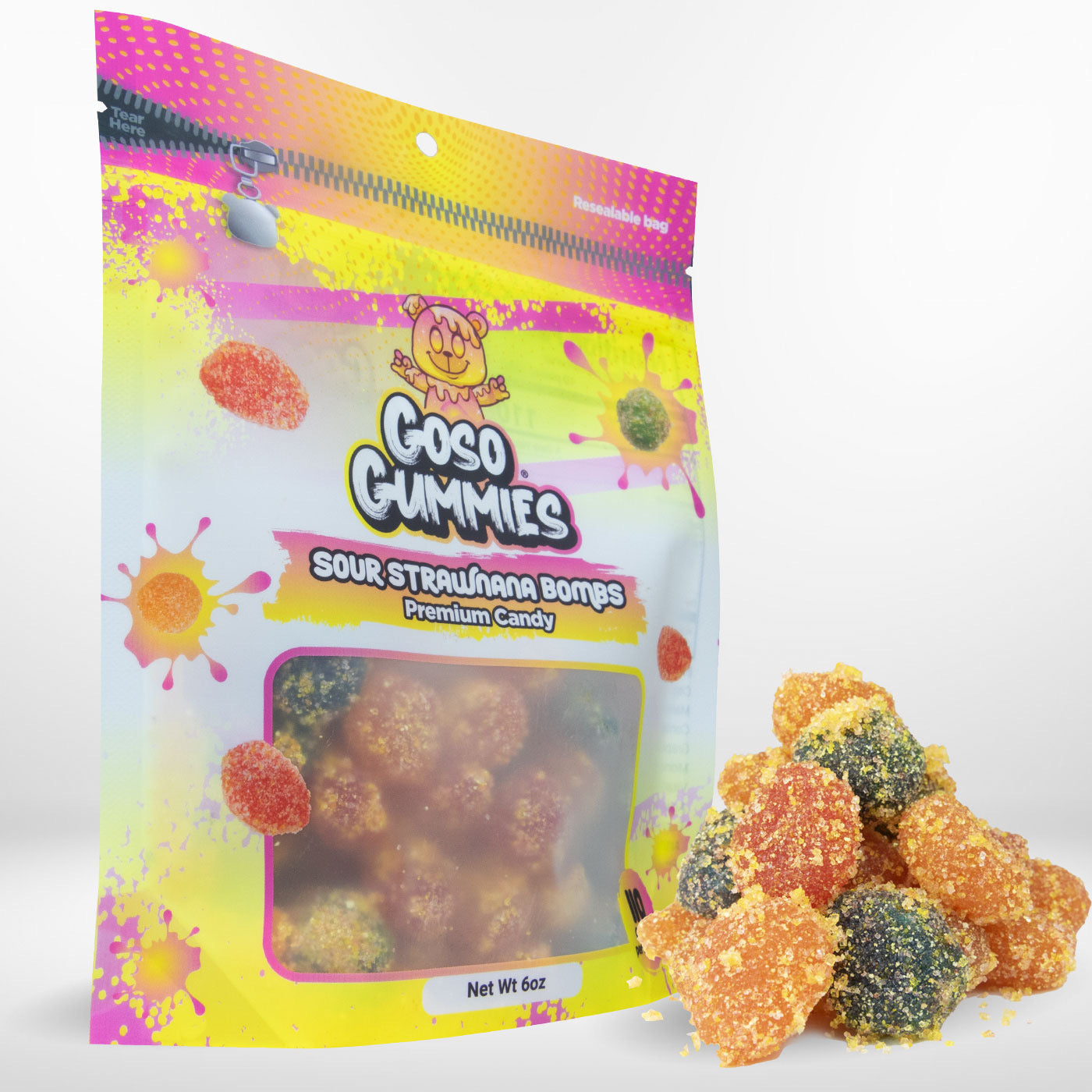 Goso Gummies Viral Sour Strawberry Banana Bombs - 6oz Bag - Gushers Snack Candy