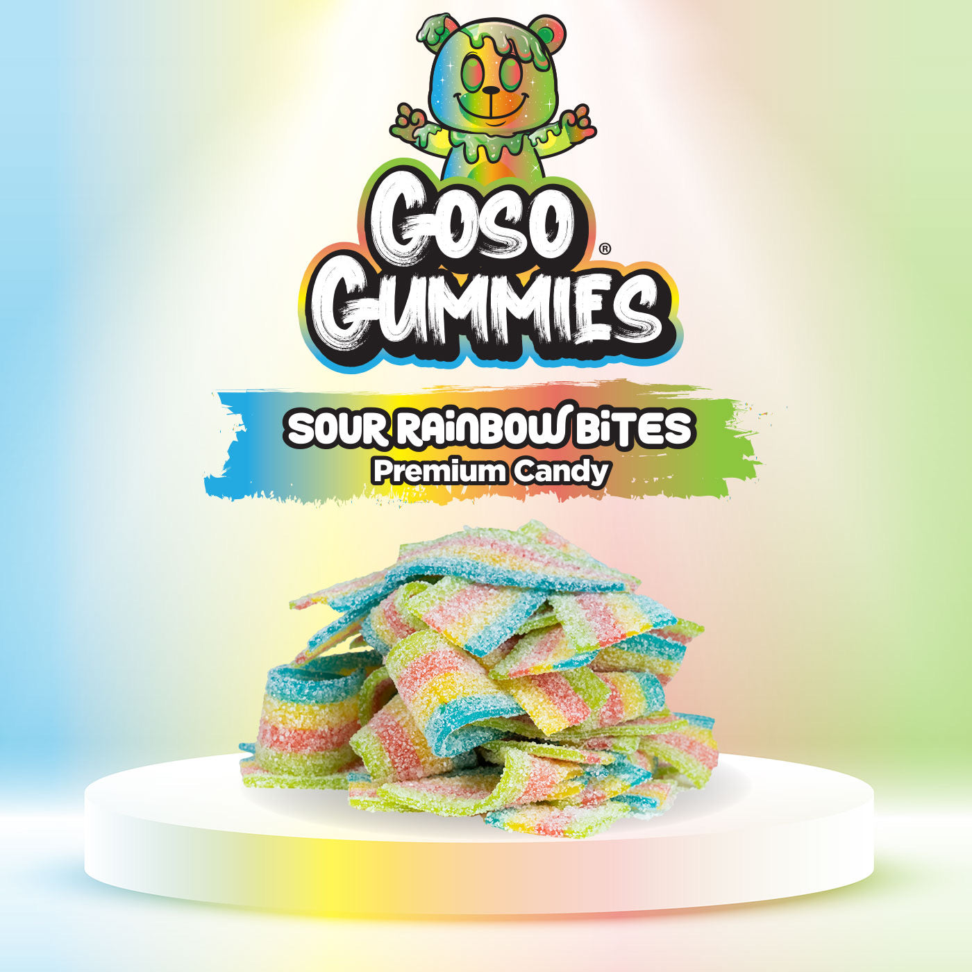 Goso Gummies - Sour Candy Bites Variety Pack – 5 Flavors - Mango, Strawberry, Watermelon, Rainbow, Blueberry - Extreme Sour Strips & Fruity Bites Sampler - Viral Candy