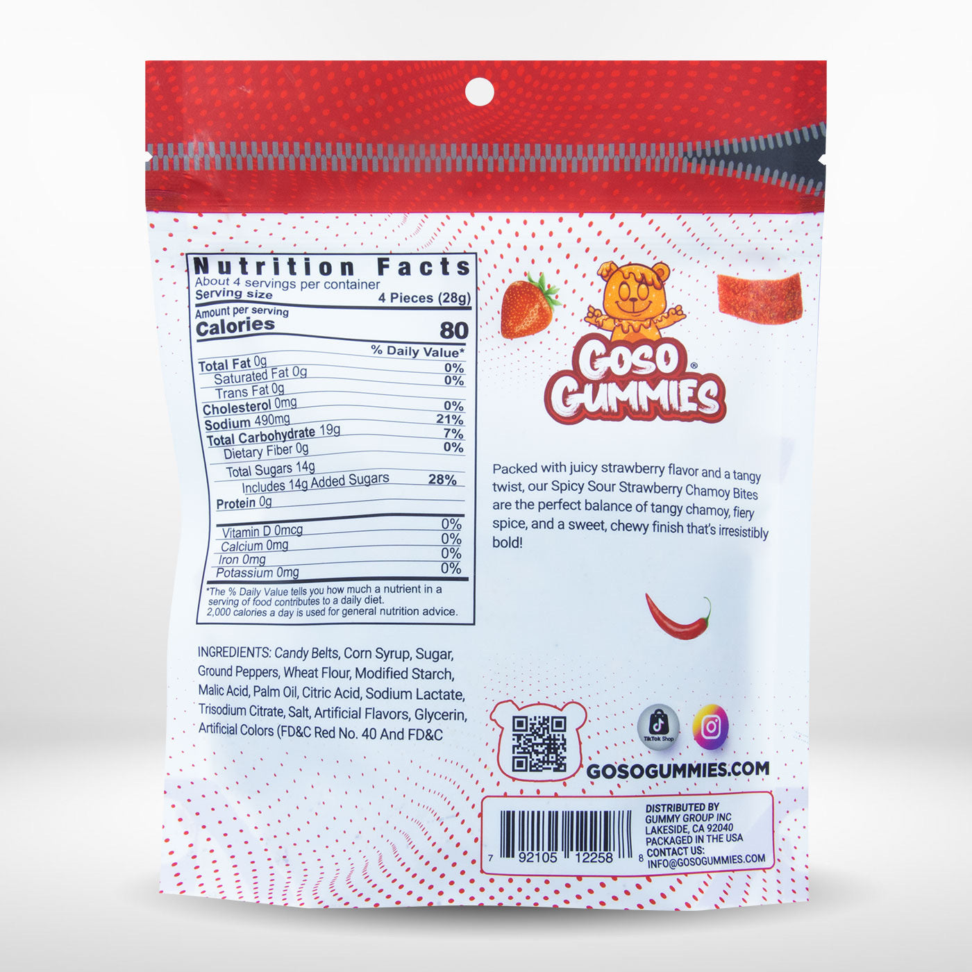 Goso Gummies Sour Chamoy Strawberry Bites - 4oz Bag - Tangy Sweet Snack