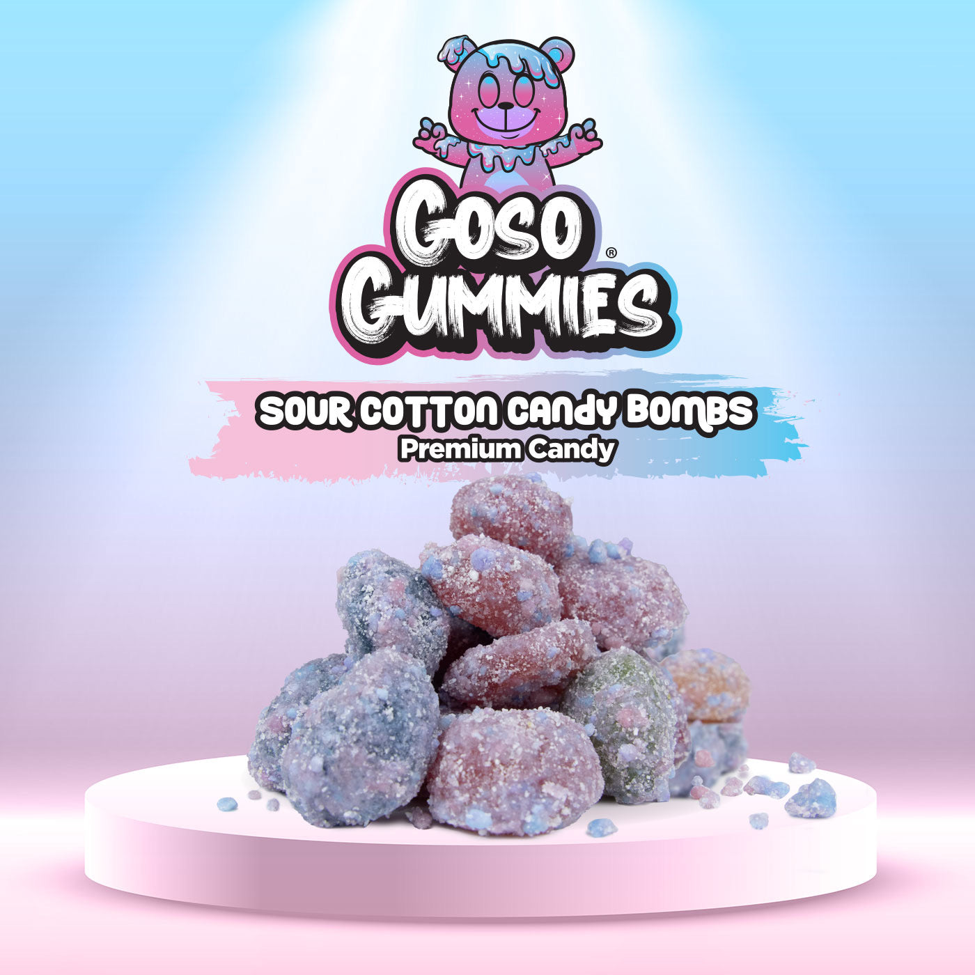 Goso Gummies Sweet Cotton Candy Bombs 6oz + Sour Cotton Candy Bombs - 12oz Duo Pack - Viral Gushers Candy