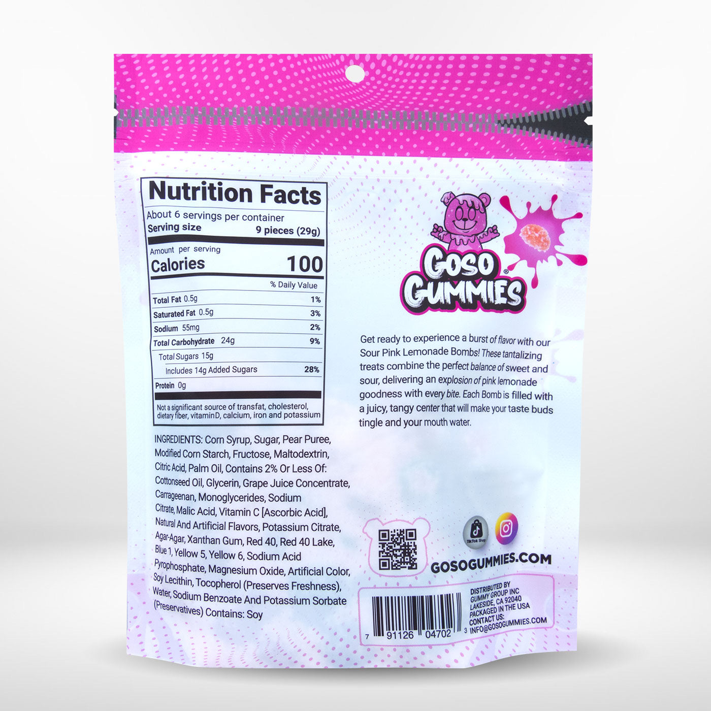 Goso Gummies Sour Blue Razz Bombs 6oz + Sour Pink Lemonade Bombs 6oz - 12oz Duo Pack - Sour Gushers Candy Snack