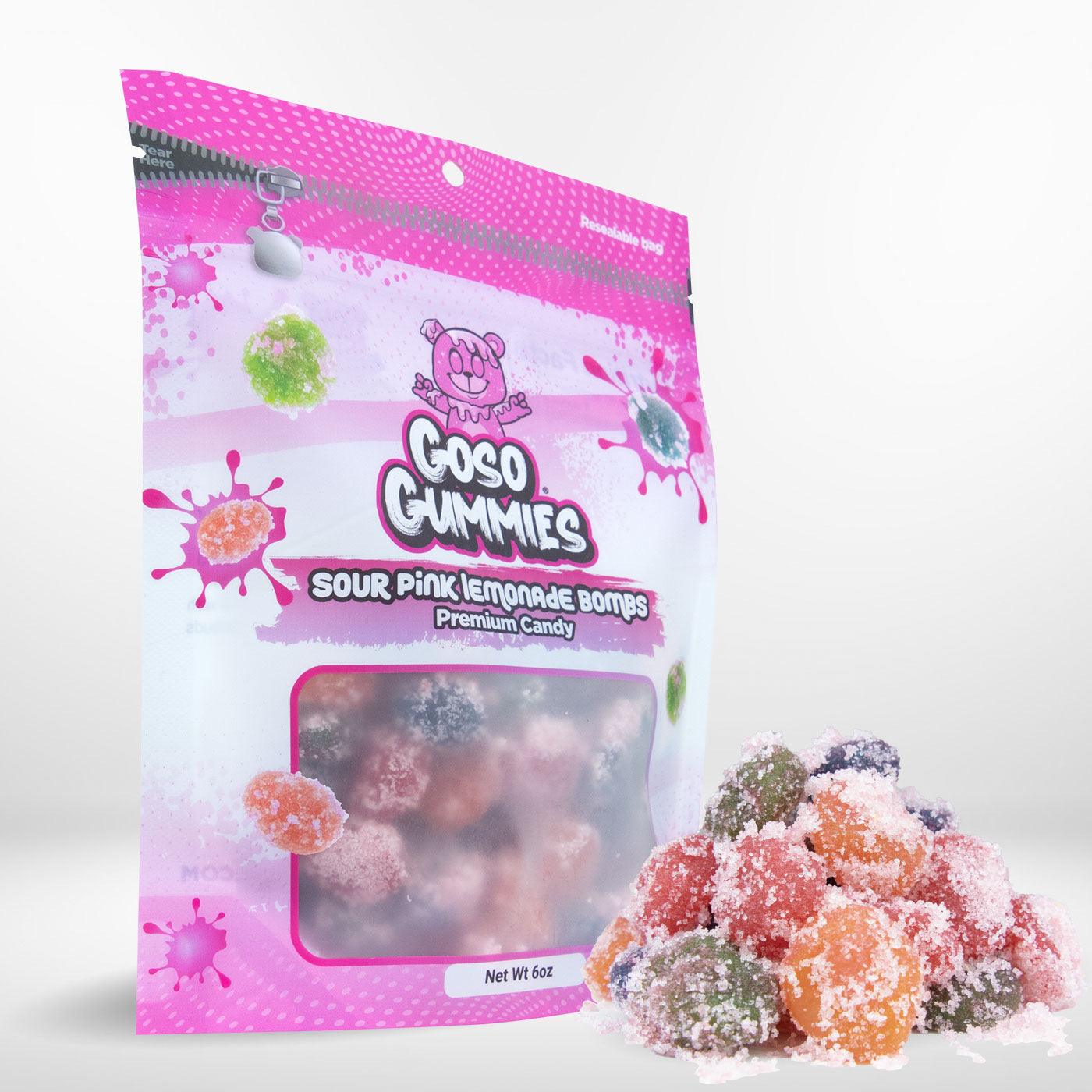 Goso Gummies Sour Pink Lemonade Viral Gusher Bombs - 6oz Bag - Candy Snack
