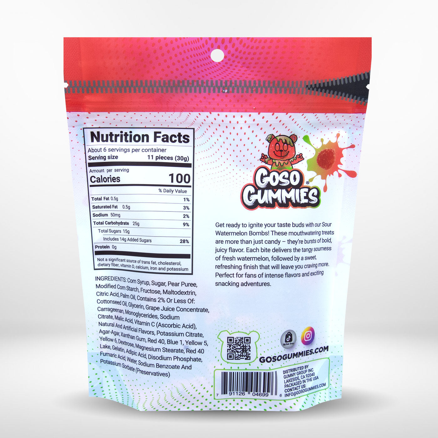 Goso Gummies Sour Watermelon Viral Gusher Bombs - 6oz Bag - Ultimate Sour Candy Fruity Explosion