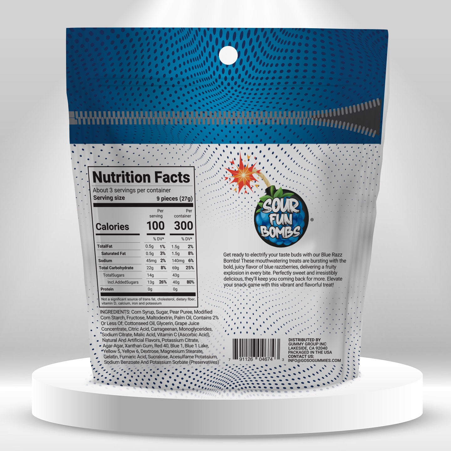 Sour Fun Bombs - Sour Blue Razz Flavor - 4oz Bag