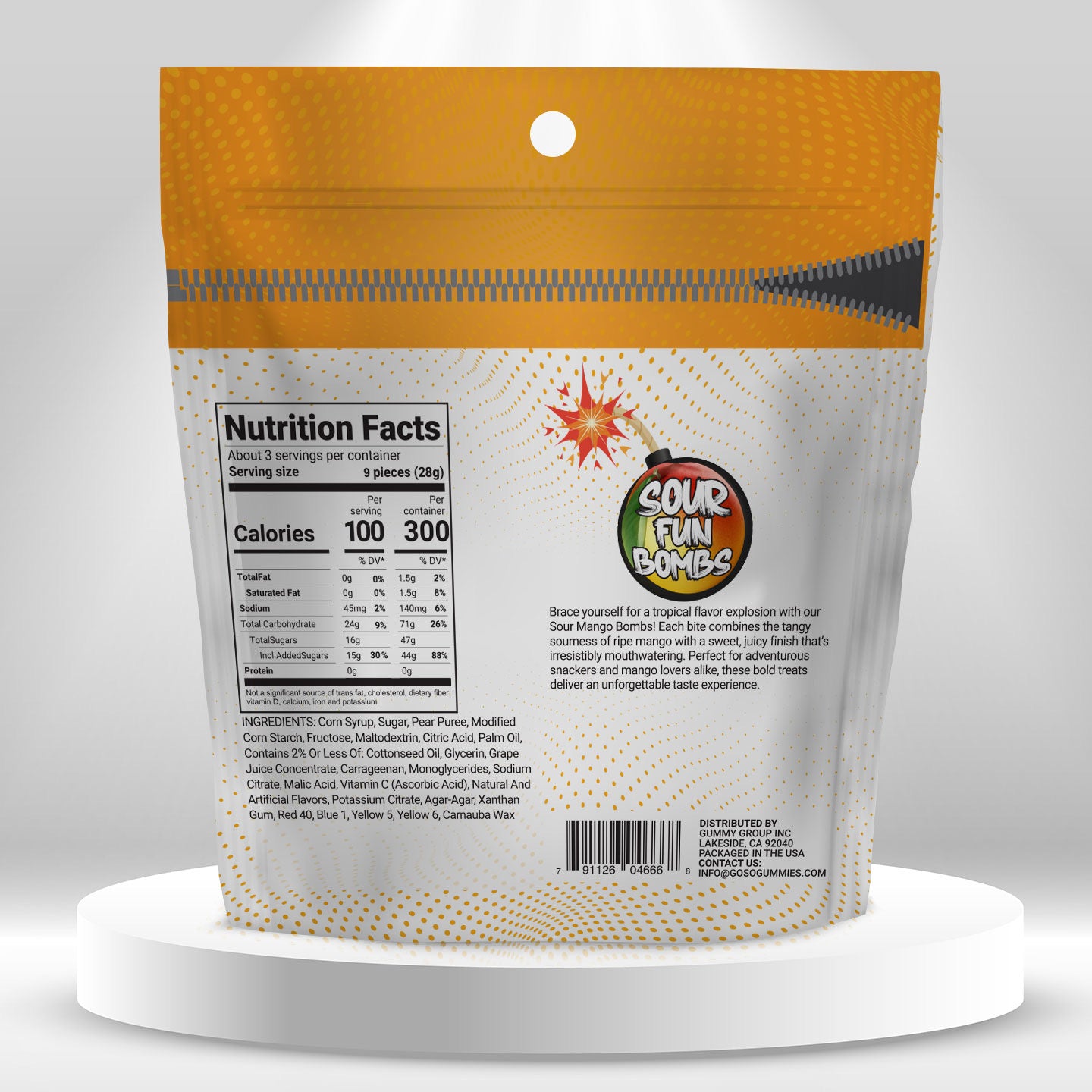 Sour Fun Bombs - Sour Mango Flavor - 4oz Bag