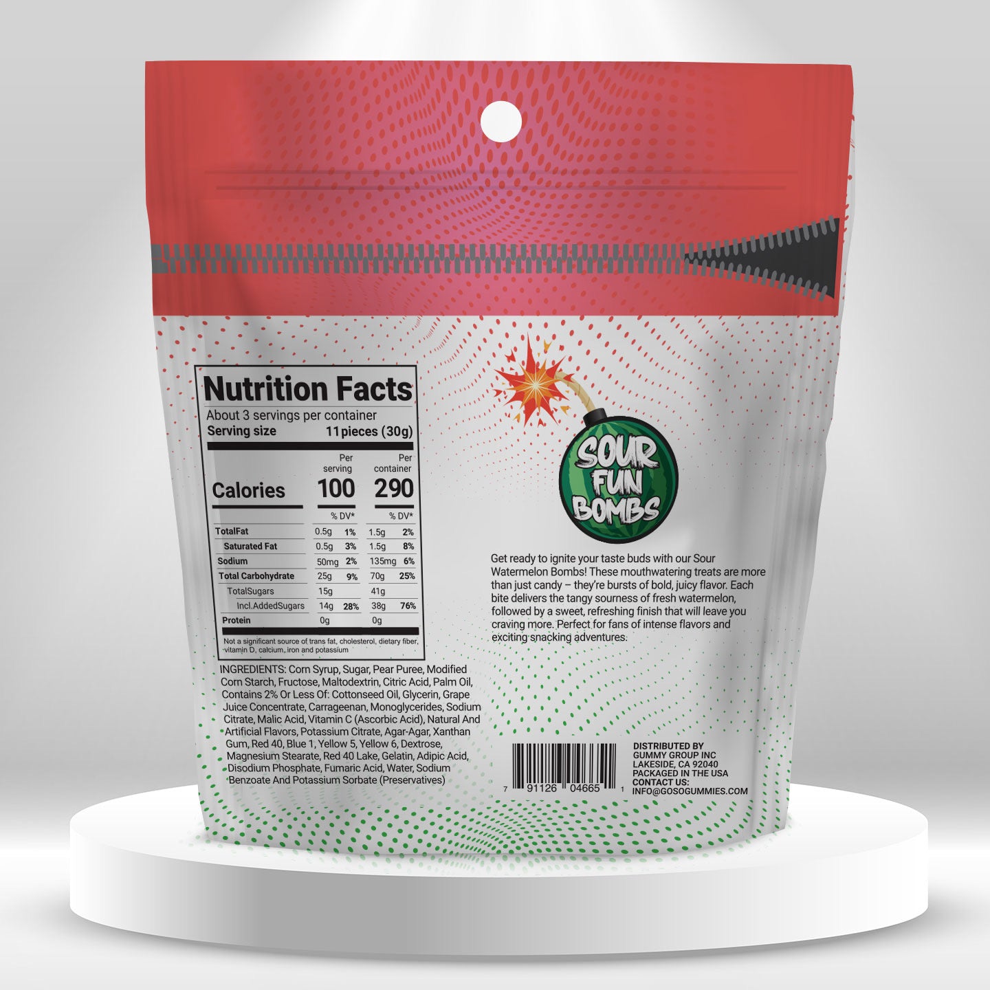 Sour Fun Bombs - Sour Watermelon Flavor - 4oz Bag