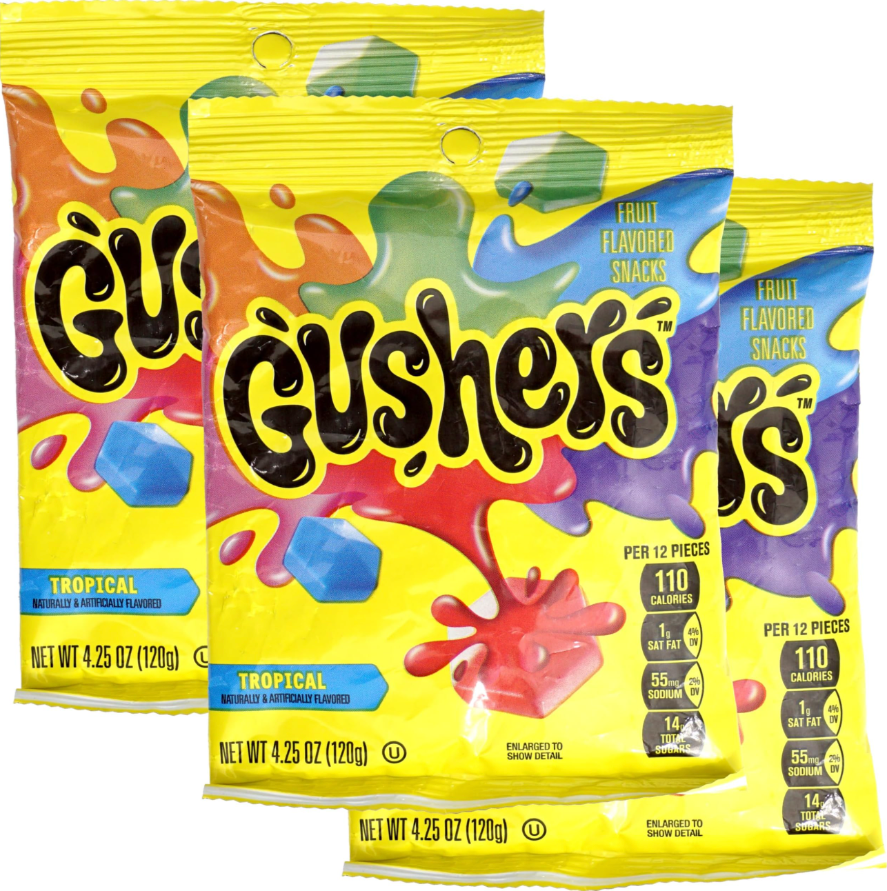 Gushers Tropical Flavors, 3 Pack (4.25oz Each Bag), Fruit Flavored Snack Packs