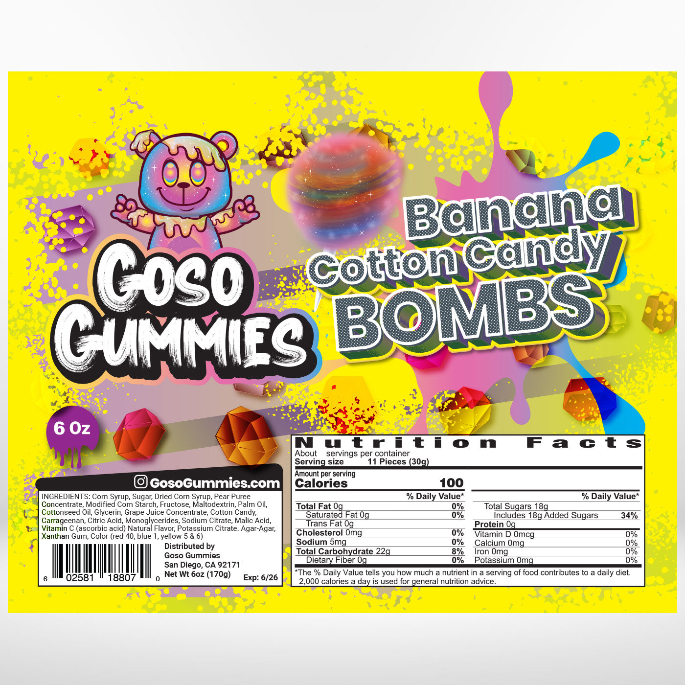 Goso Gummies Viral Banana Cotton Candy Gushers 6oz