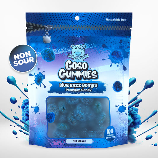 Goso Gummies SWEET Blue Razz Gusher Bombs 6oz - *NON SOUR* - Chewy Candy