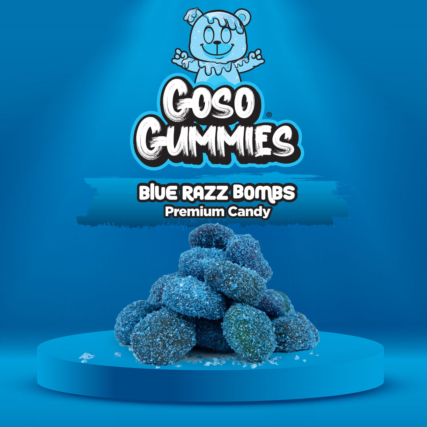 Goso Gummies SWEET Blue Razz Gusher Bombs 6oz - *NON SOUR* - Chewy Candy
