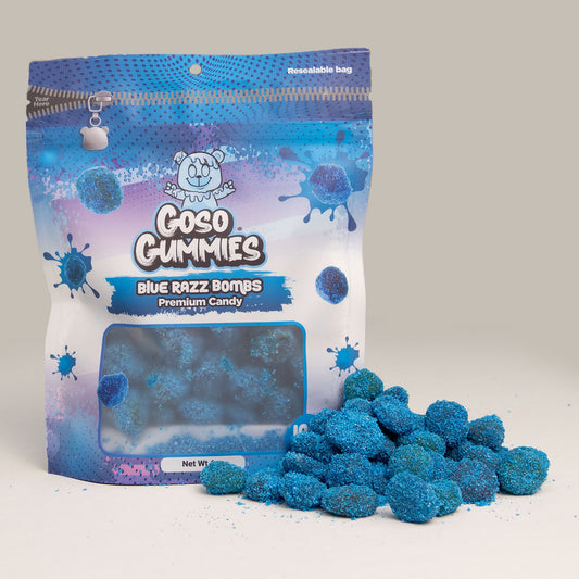Goso Gummies SWEET Viral Blue Razz Gusher Bombs 6oz - *NON SOUR* - Chewy Candy