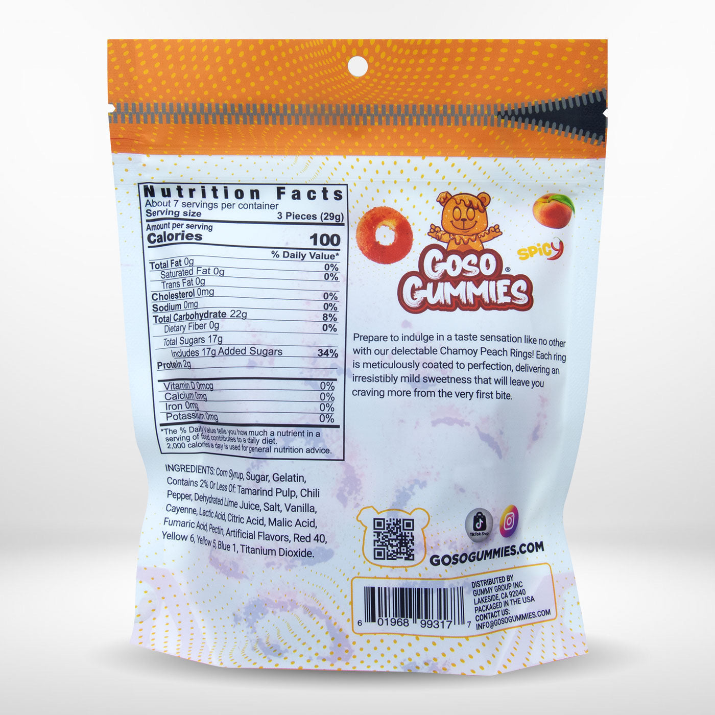 Goso Gummies Spicy Chamoy Peach Rings 8oz - Juicy Chewy Flavor Fruit Snack
