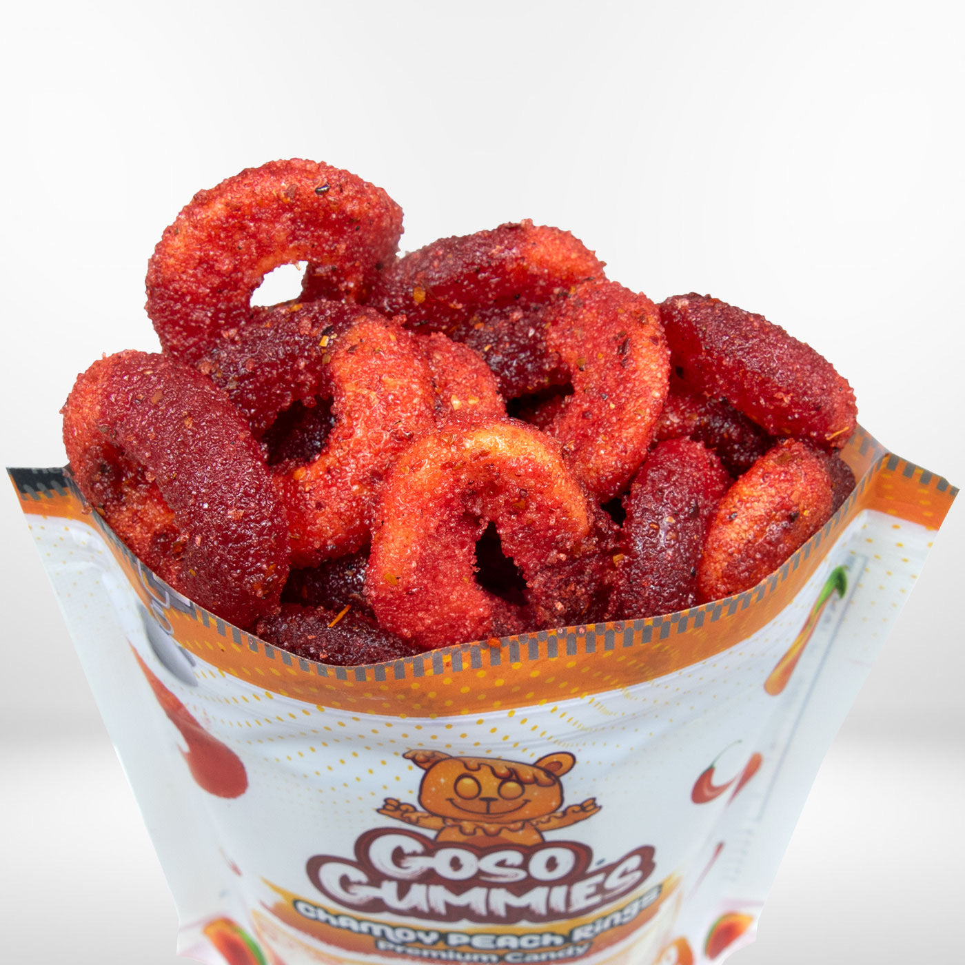 Goso Gummies Spicy Chamoy Peach Rings 8oz - Juicy Chewy Flavor Fruit Snack
