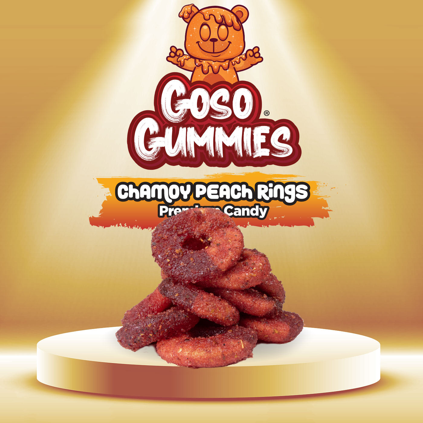 Goso Gummies Spicy Chamoy Peach Rings 8oz - Juicy Chewy Flavor Fruit Snack