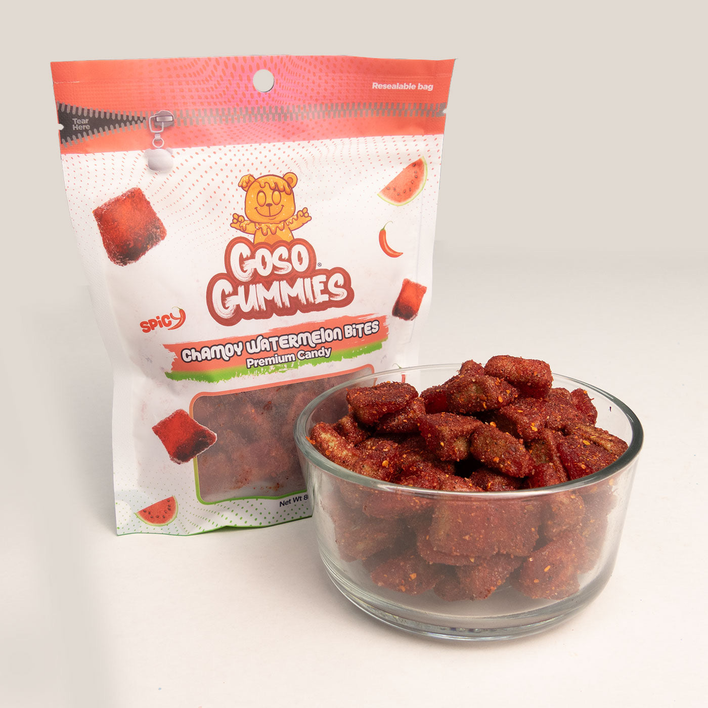 Goso Gummies Chamoy Watermelon Bites 8oz - Juicy Chewy Candy Fruit Snack