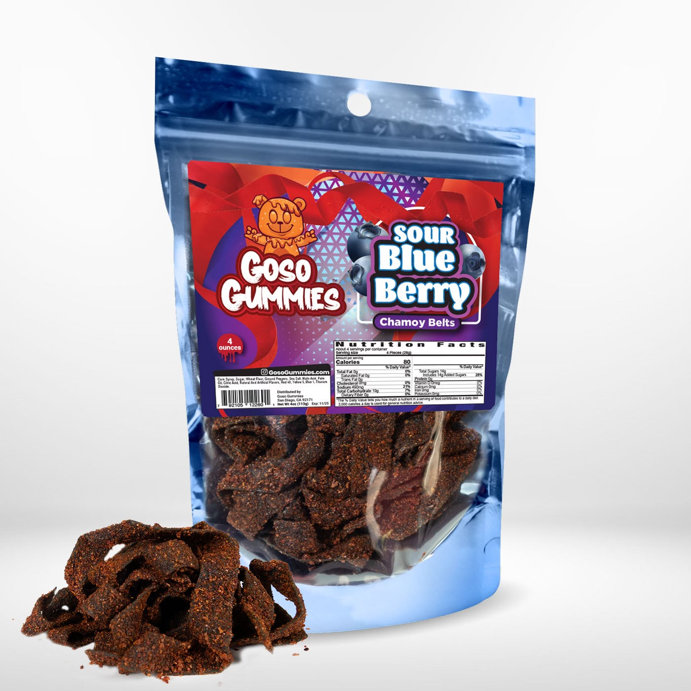 Goso Gummies Sour Blueberry Chamoy Belts - 4oz Bag