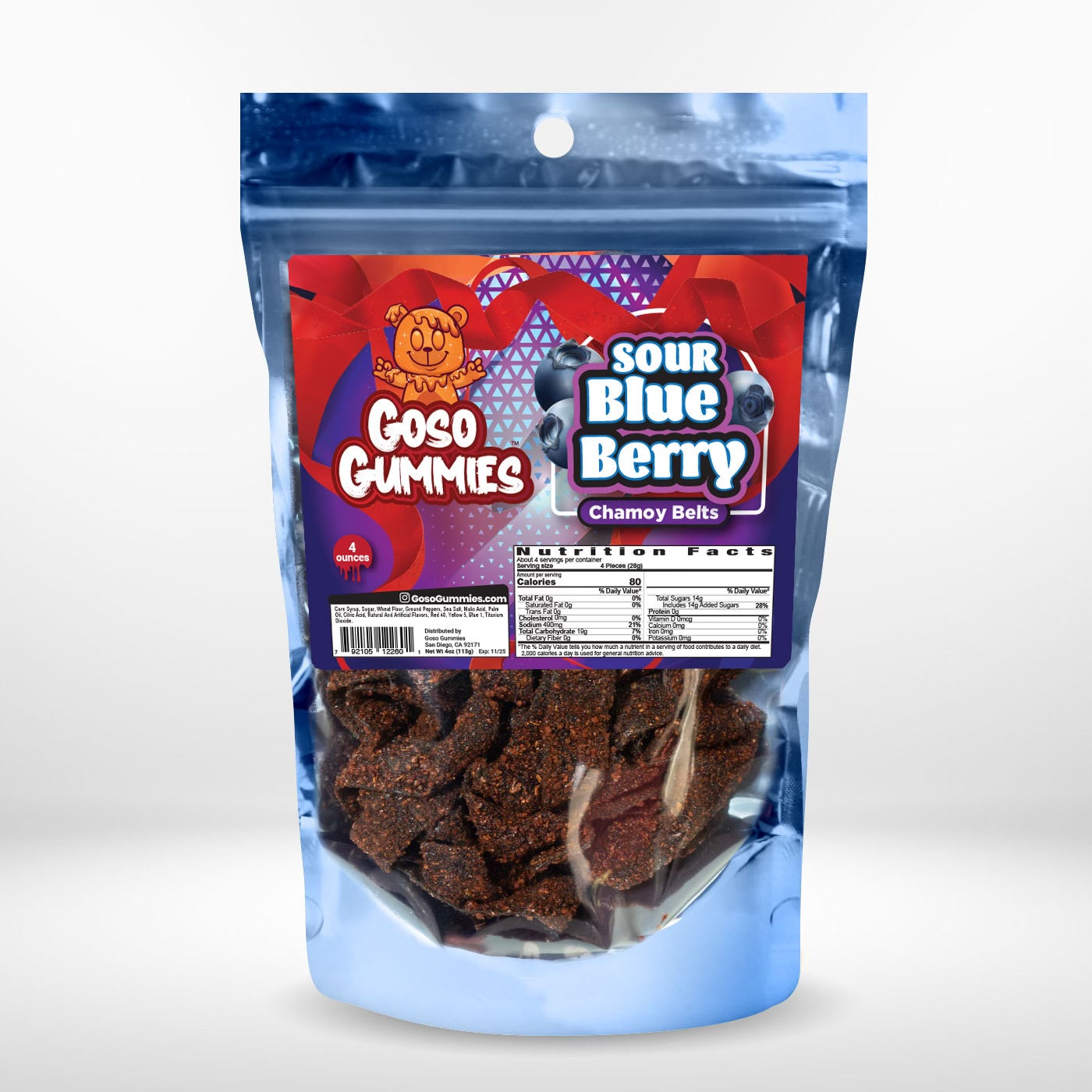 Goso Gummies Sour Blueberry Chamoy Belts - 4oz Bag