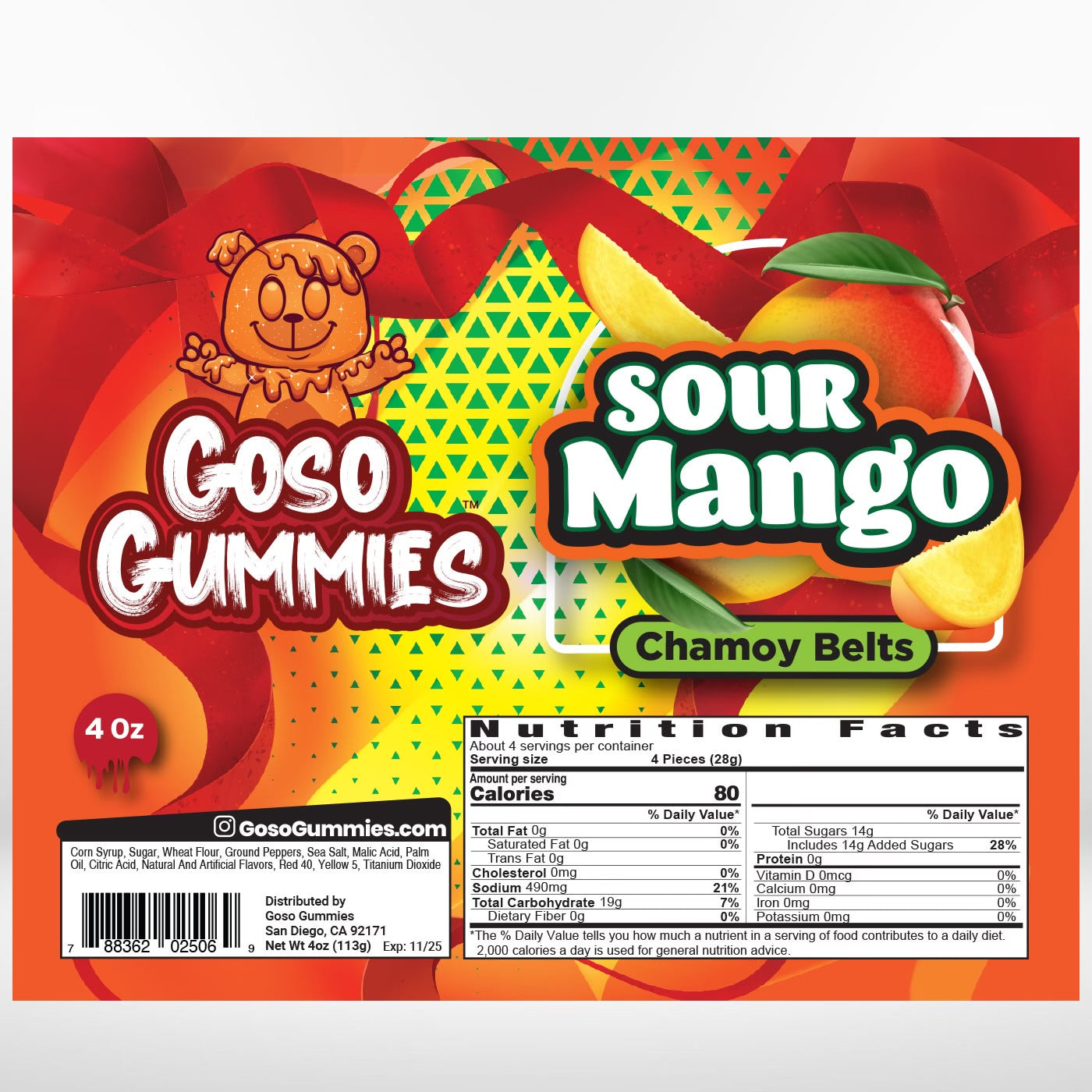 Goso Gummies Sour Mango Chamoy Belts - 4oz Bag