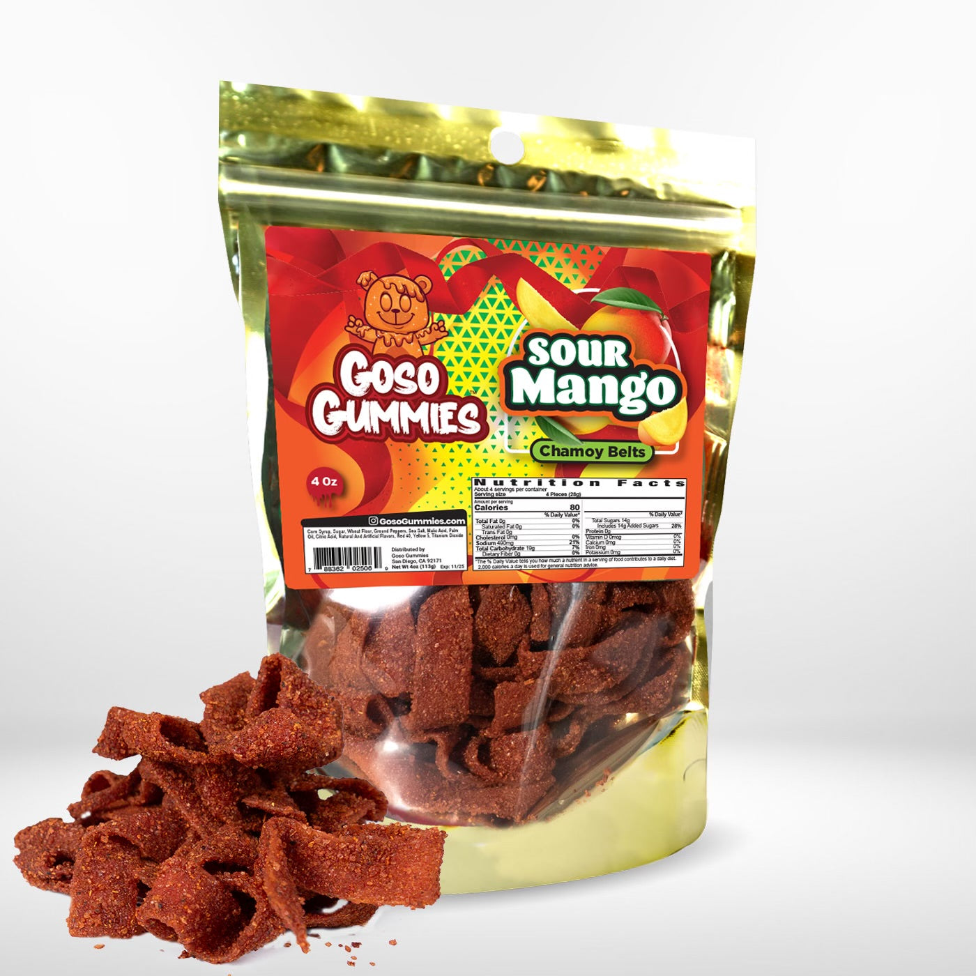 Goso Gummies Sour Mango Chamoy Belts - 4oz Bag