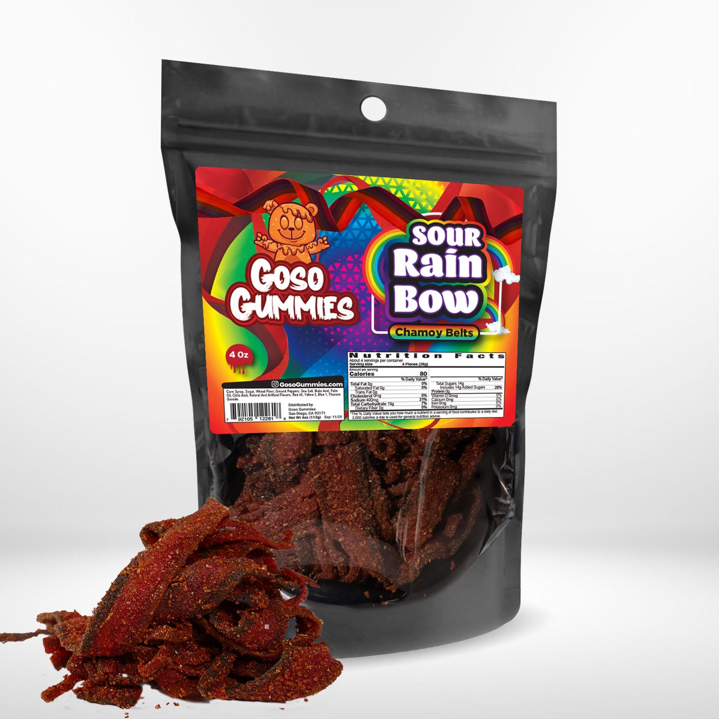 Goso Gummies Sour Rainbow Chamoy Belts - 4oz Bag