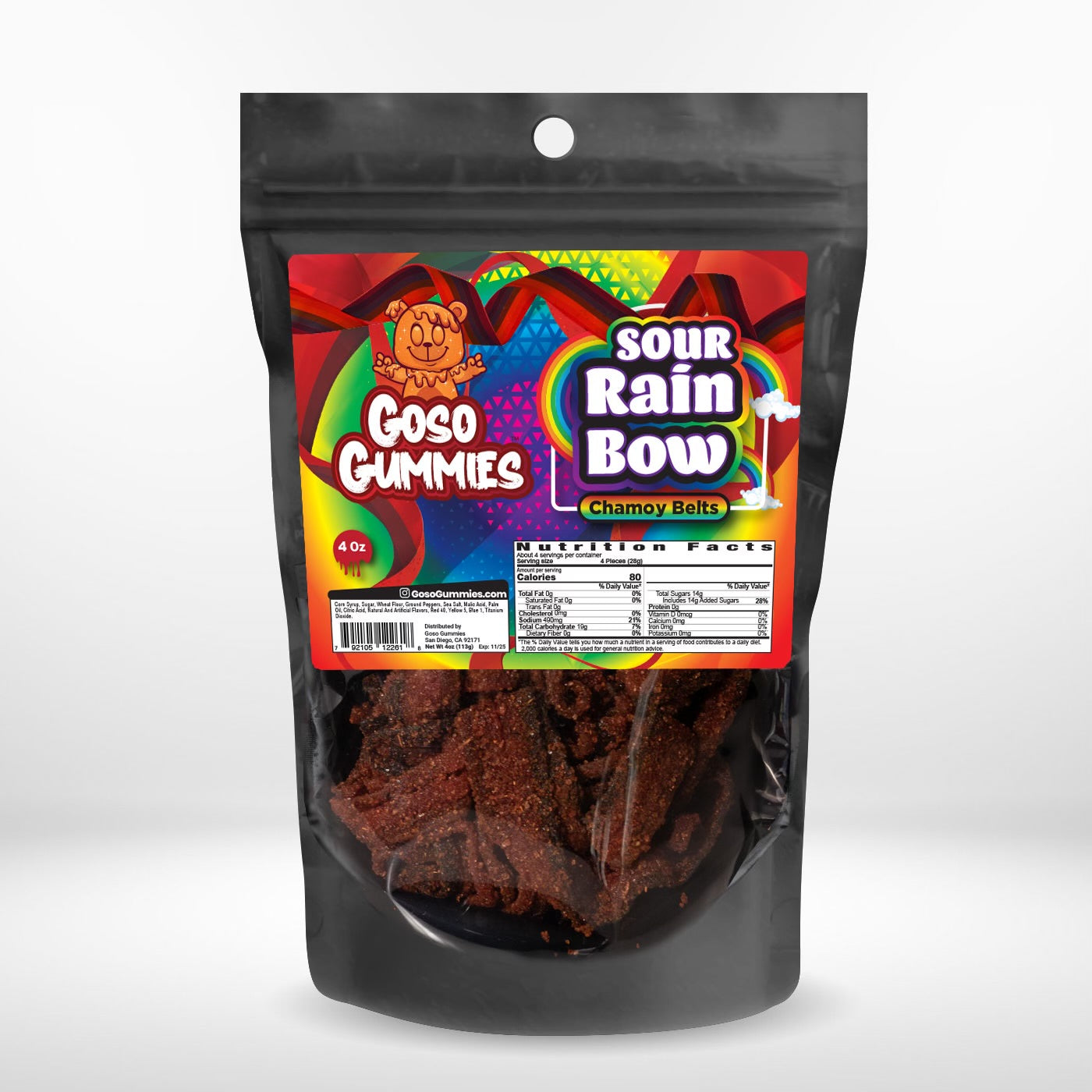 Goso Gummies Sour Rainbow Chamoy Belts - 4oz Bag