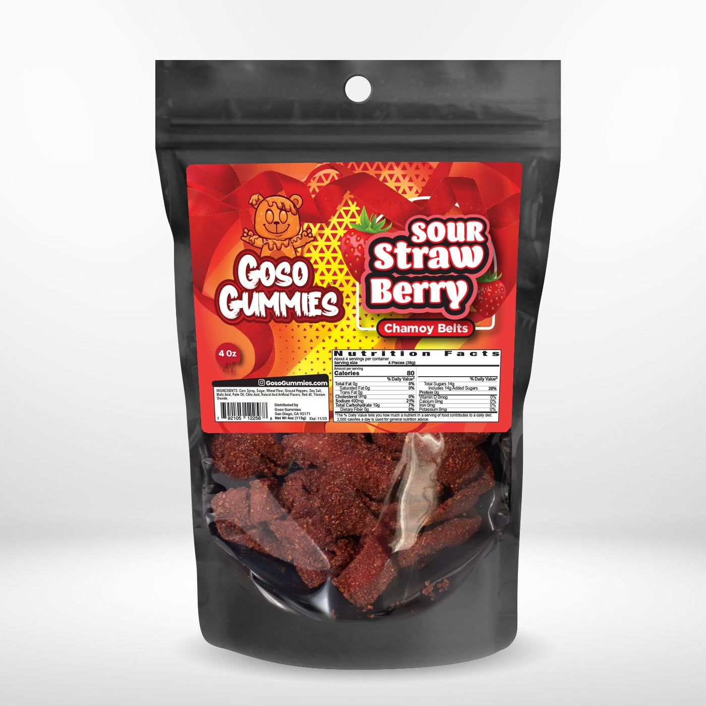 Goso Gummies Sour Strawberry Chamoy Belts - 4oz Bag