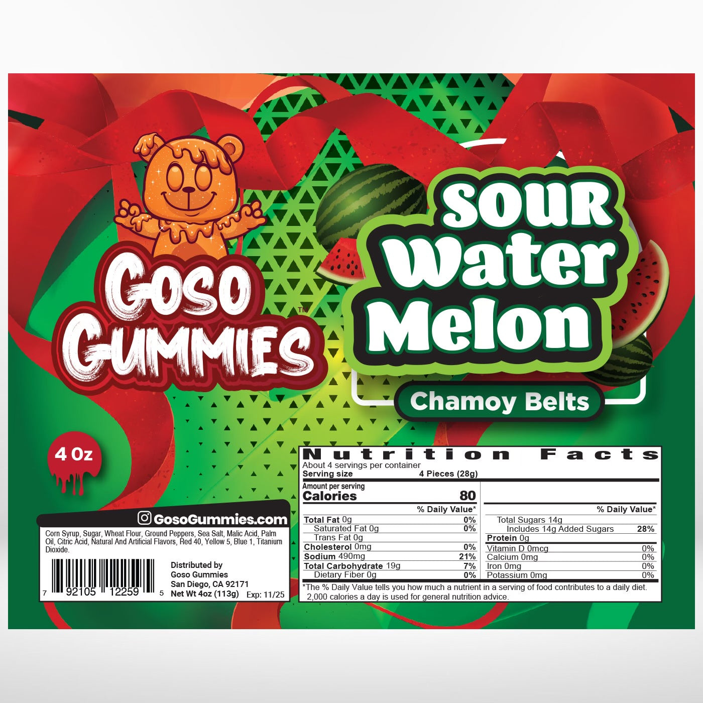 Goso Gummies Sour Watermelon Chamoy Belts - 4oz Bag