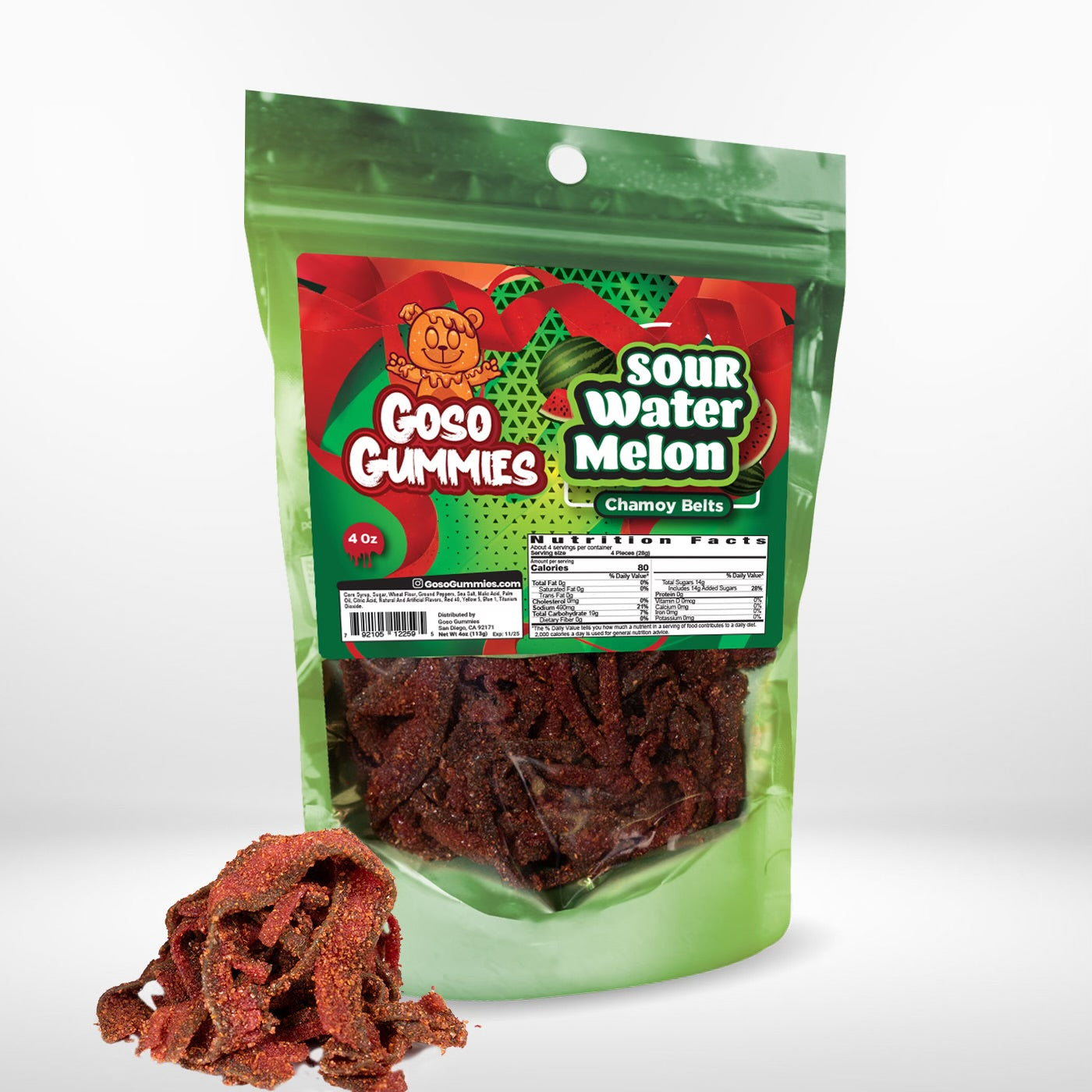 Goso Gummies Sour Watermelon Chamoy Belts - 4oz Bag