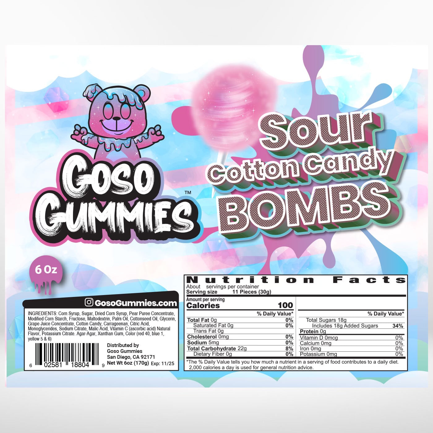 Goso Gummies Sour Cotton Candy Gusher Bombs - 6oz Bag