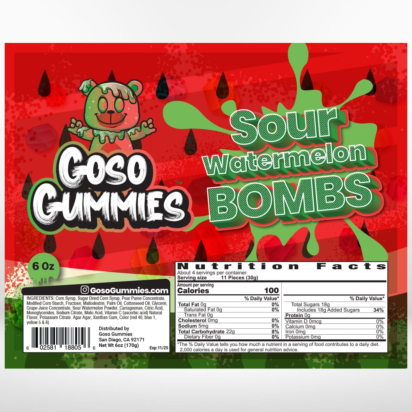 Goso Gummies Viral Sour Watermelon Gushers 6oz Bag