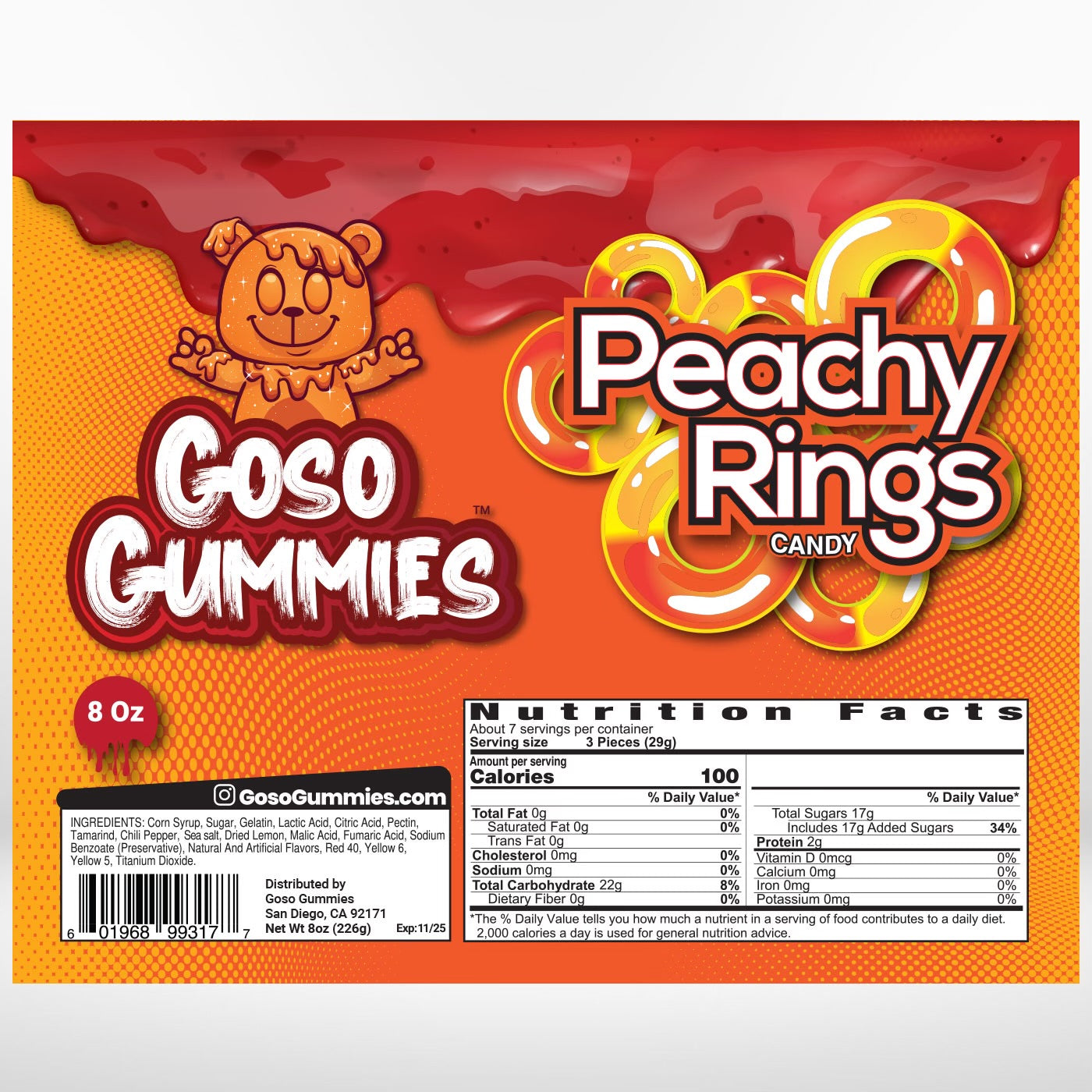 Goso Gummies Chamoy Peach Rings - 8oz Bag