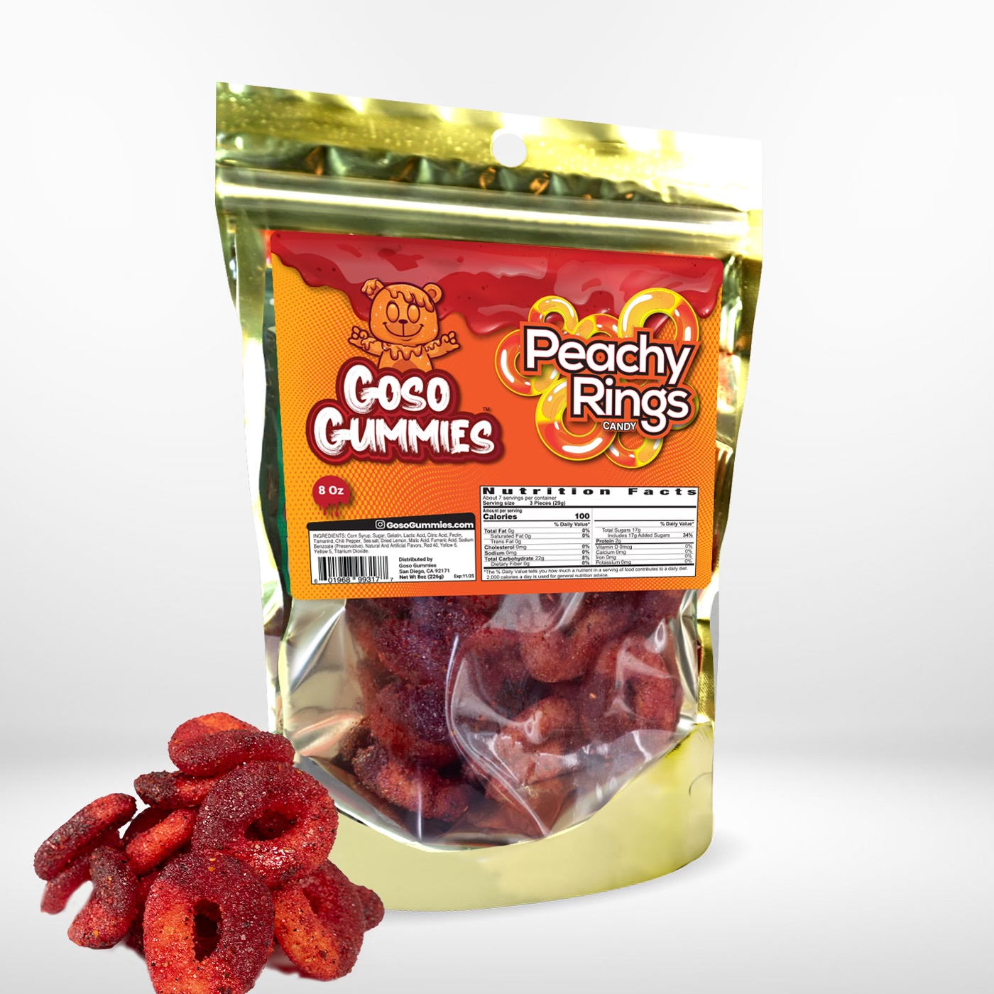 Goso Gummies Chamoy Peach Rings - 8oz Bag