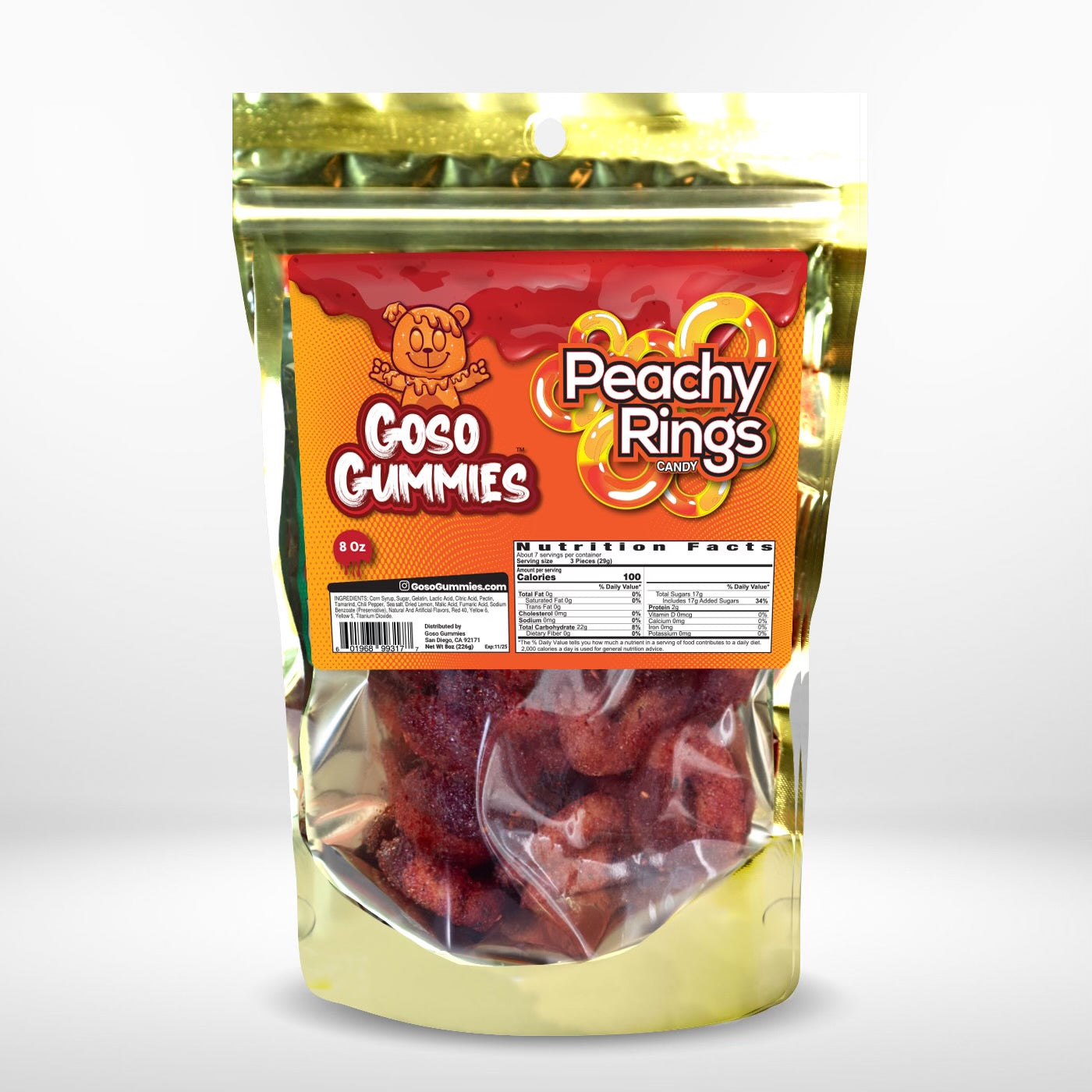 Goso Gummies Chamoy Peach Rings - 8oz Bag