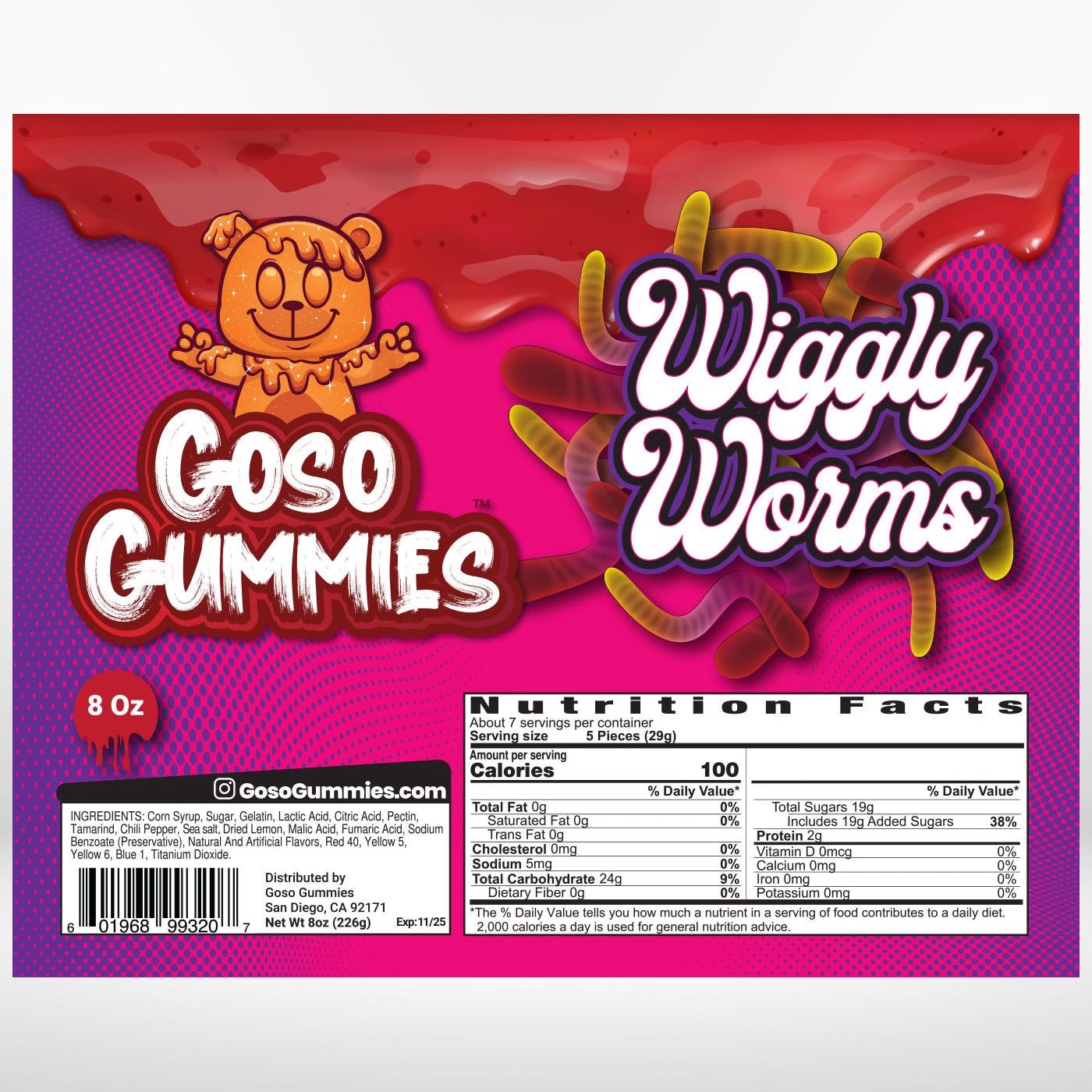 Goso Gummies Chamoy Wiggly Worms - 8oz Bag