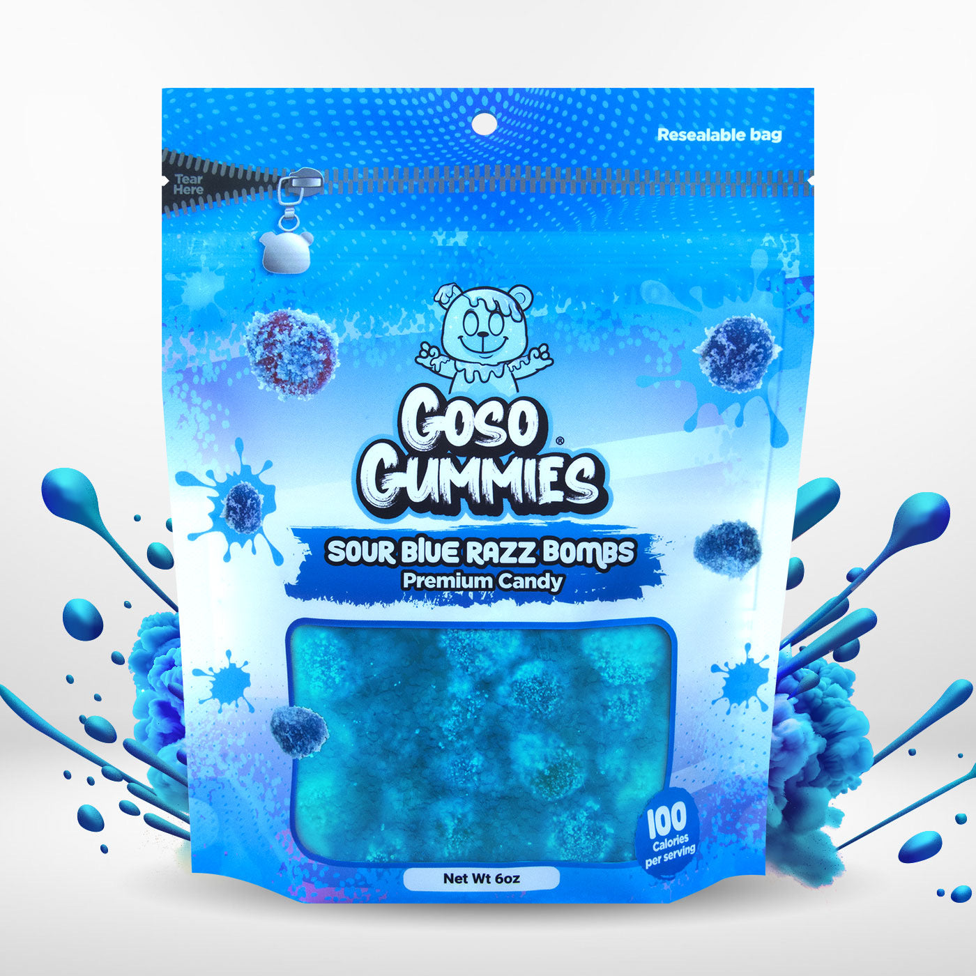 Goso Gummies Sour Blue Razz Viral Gusher Bombs 6oz Candy - Fruit Snack