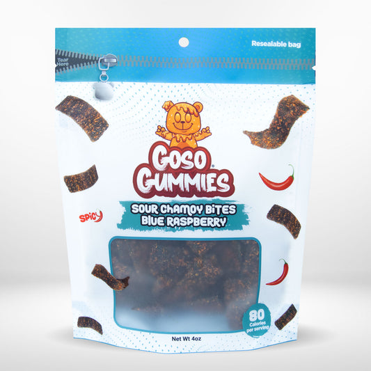Goso Gummies Sour Chamoy Blue Raspberry Bites - 4oz Bag - Tangy Sweet Snack