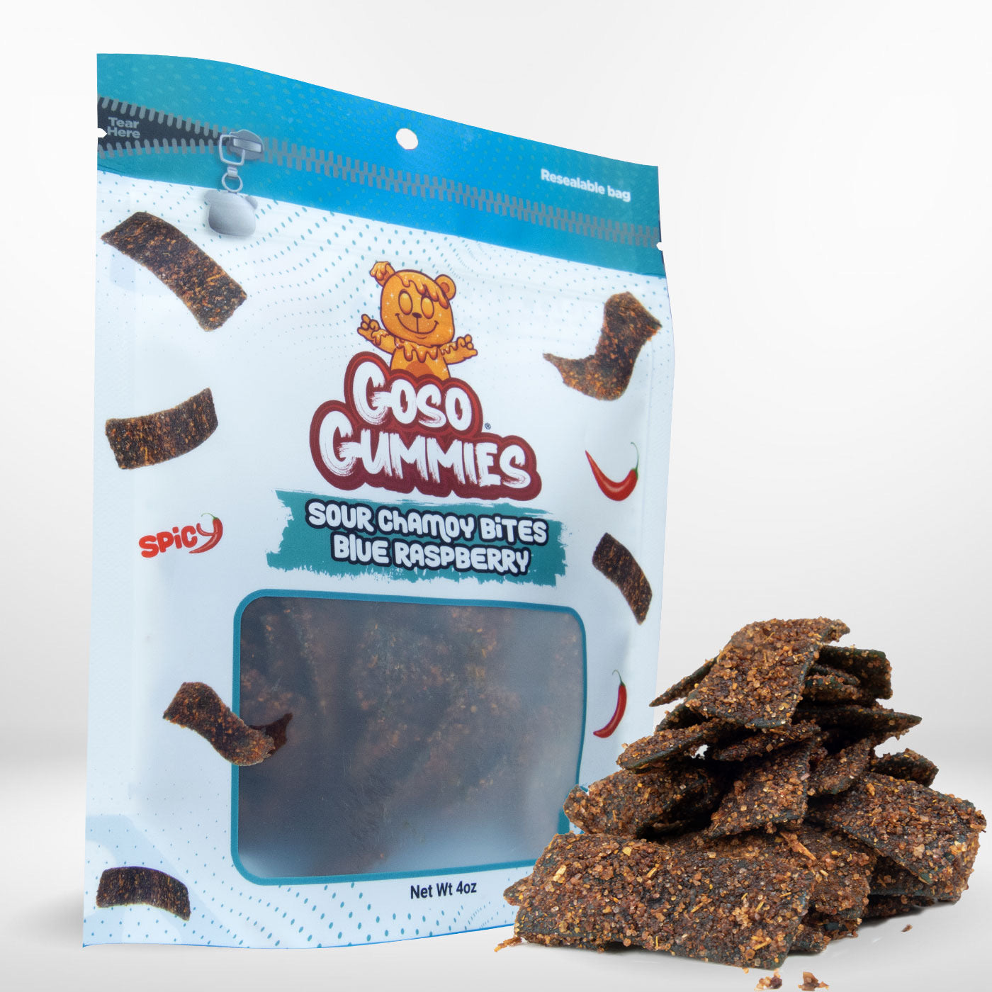 Goso Gummies Sour Chamoy Blue Raspberry Bites - 4oz Bag - Tangy Sweet Snack