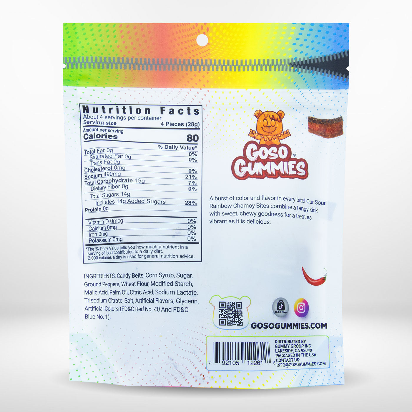 Goso Gummies Sour Chamoy Rainbow Bites - 4oz Bag - Tangy Sour Snack