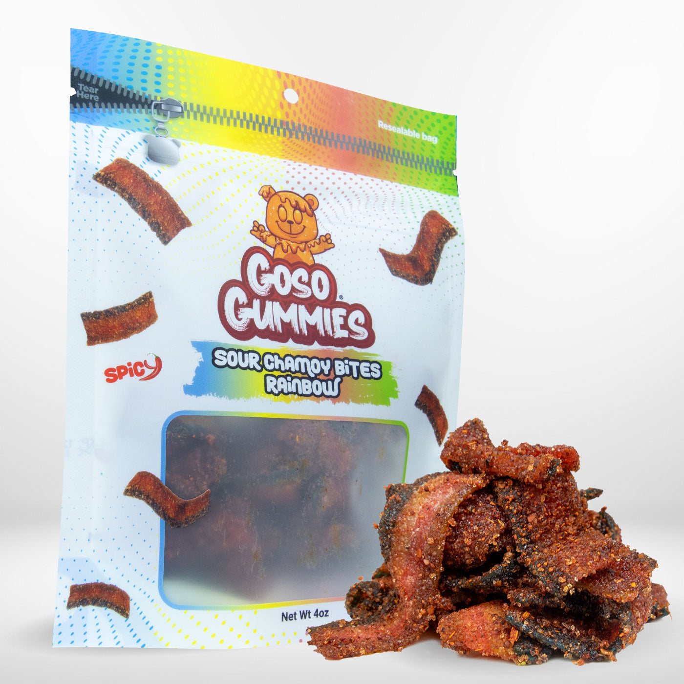 Goso Gummies Sour Chamoy Rainbow Bites - 4oz Bag - Tangy Sour Snack