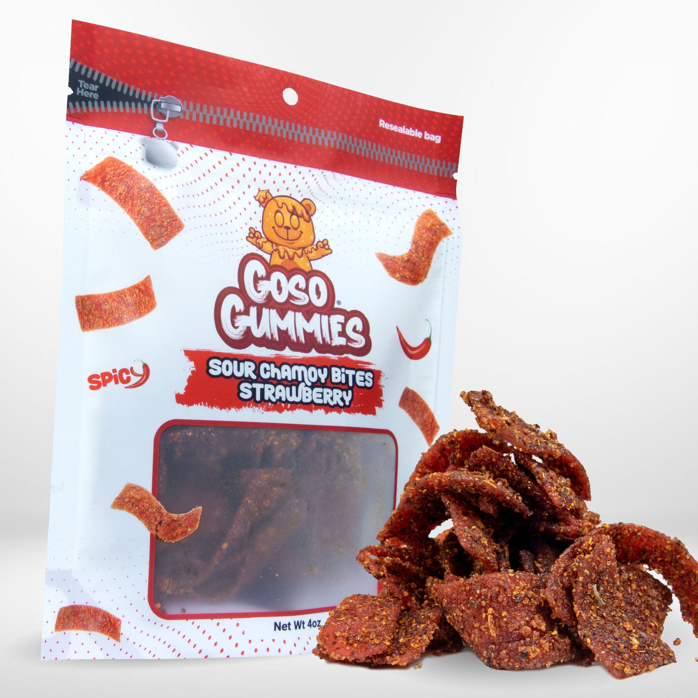 Goso Gummies Sour Chamoy Strawberry Bites - 4oz Bag - Tangy Sweet Snack