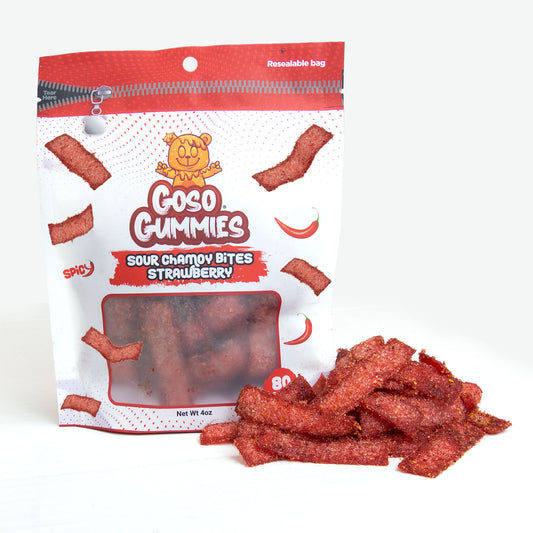 Goso Gummies Sour Chamoy Strawberry Bites - 4oz Bag - Tangy Sweet Snack