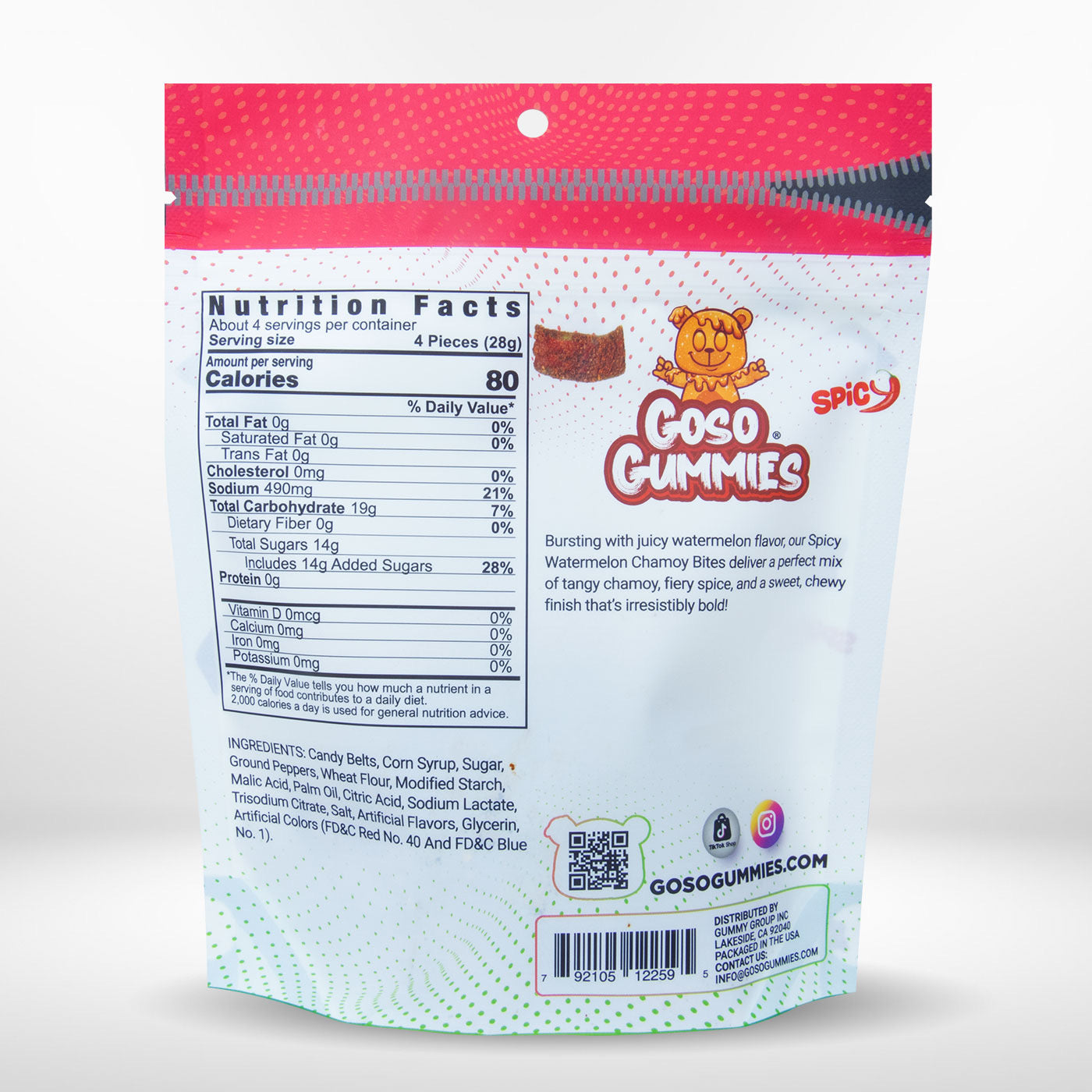 Goso Gummies Sour Chamoy Watermelon Bites - 4oz Bag - Tangy Sweet Snack