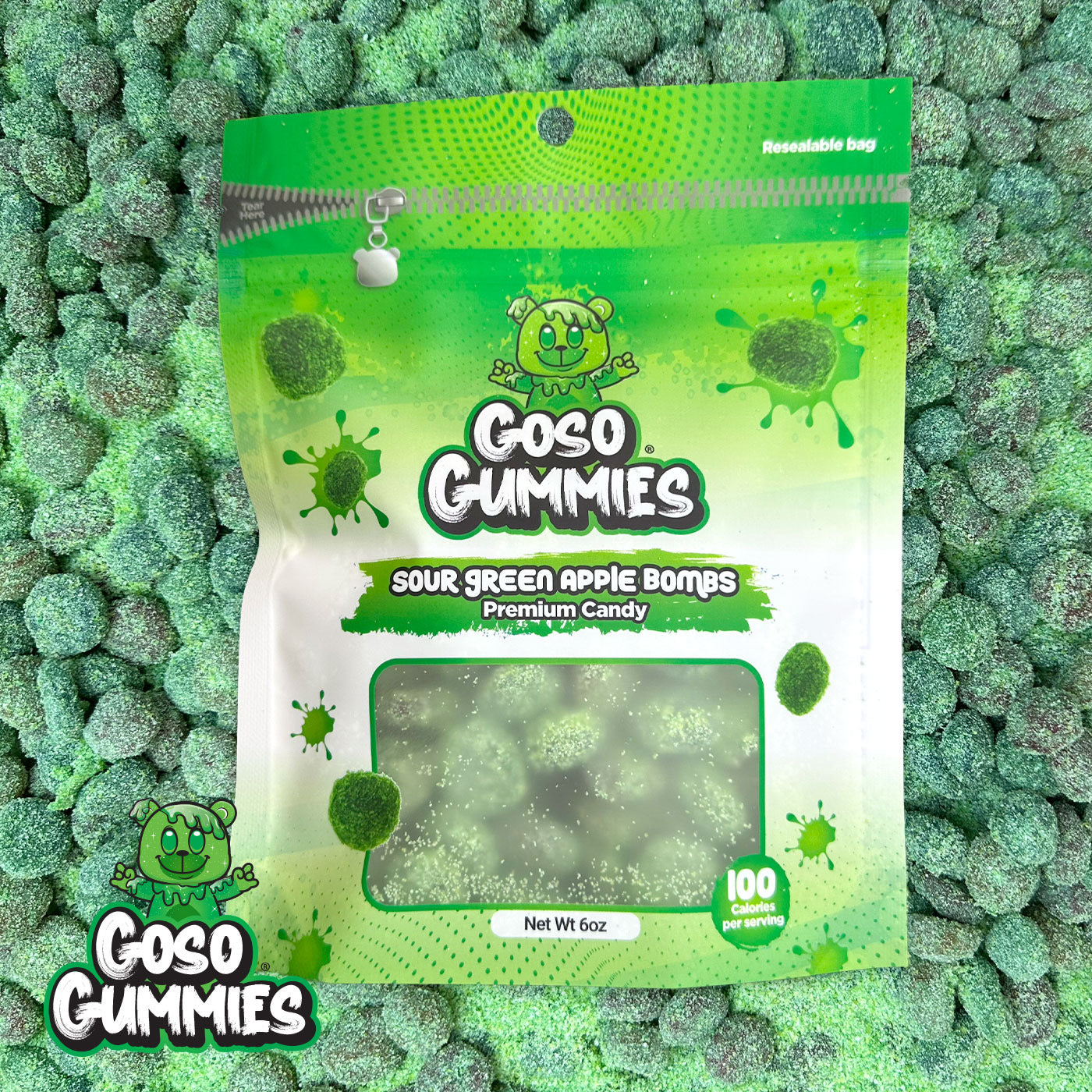 Goso Gummies Sour Green Apple Gusher Bombs – Viral Sour Candy, Chewy Gushers Candy Snack, Sour Treat